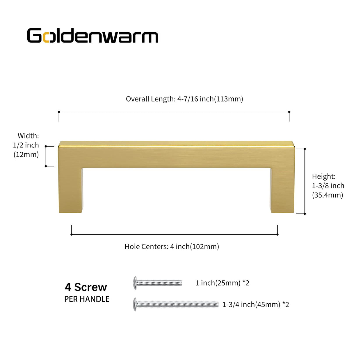1 Pack 4 Inch Gold Cabinet Handles Brushed Gold Cabinet Pulls