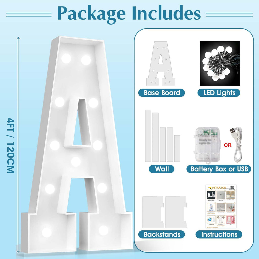 Easy-Assemble 4FT Cool White Marquee Light Up Letter H