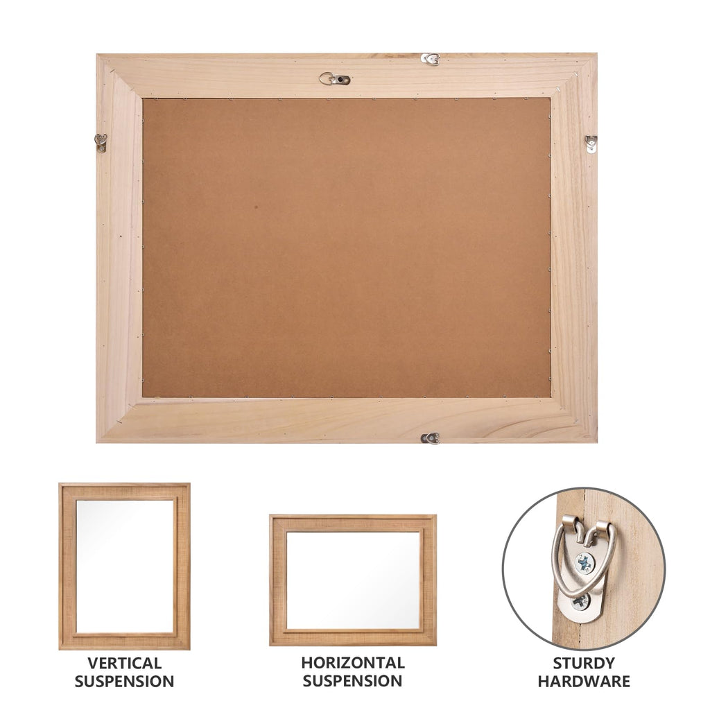 Rattan Wall Mounted Mirror 24"x32" Wood Framed Farmhouse Hanging Bathroom Mirror Decorative Rectangle Wall Mirror