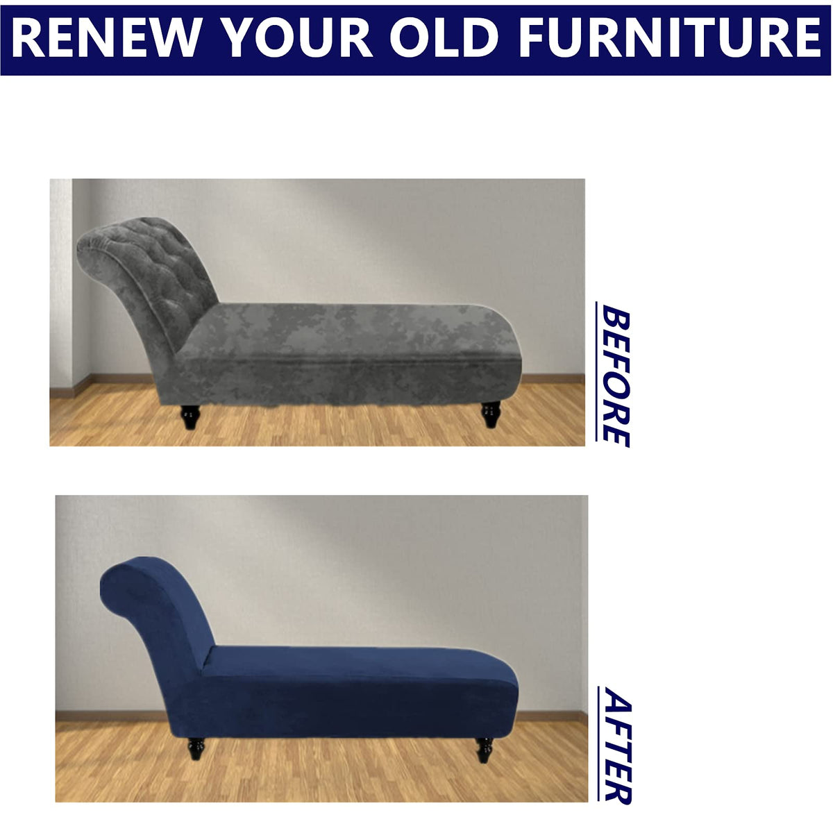 Luxury Velvet Chaise Lounge Slipcover - High-Stretch, Machine Washable Cover for Armless Chaises - Indoor Chaise