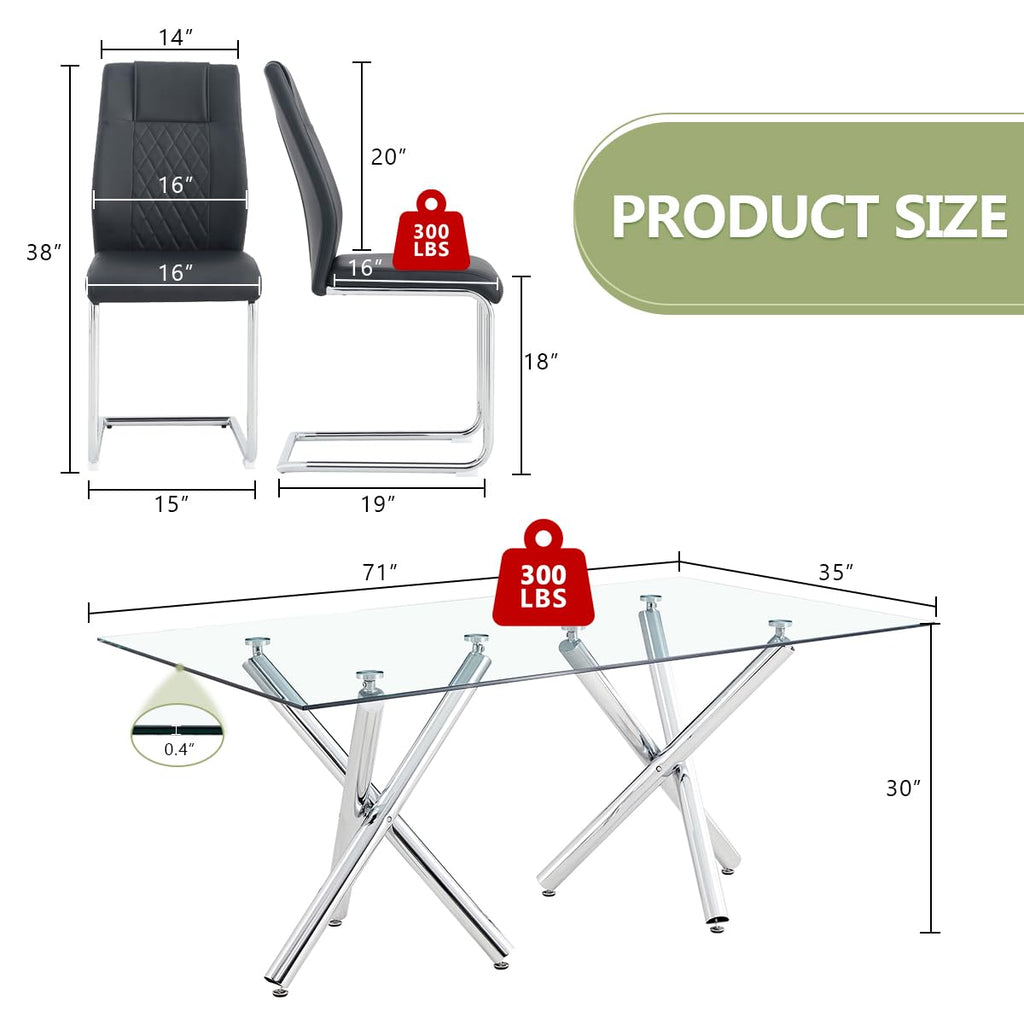 Glass Dining Table Set for 8, 71" Modern Dining Table Set for 8