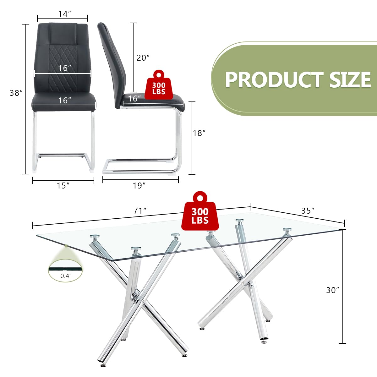 Glass Dining Table Set for 8, 71" Modern Dining Table Set for 8