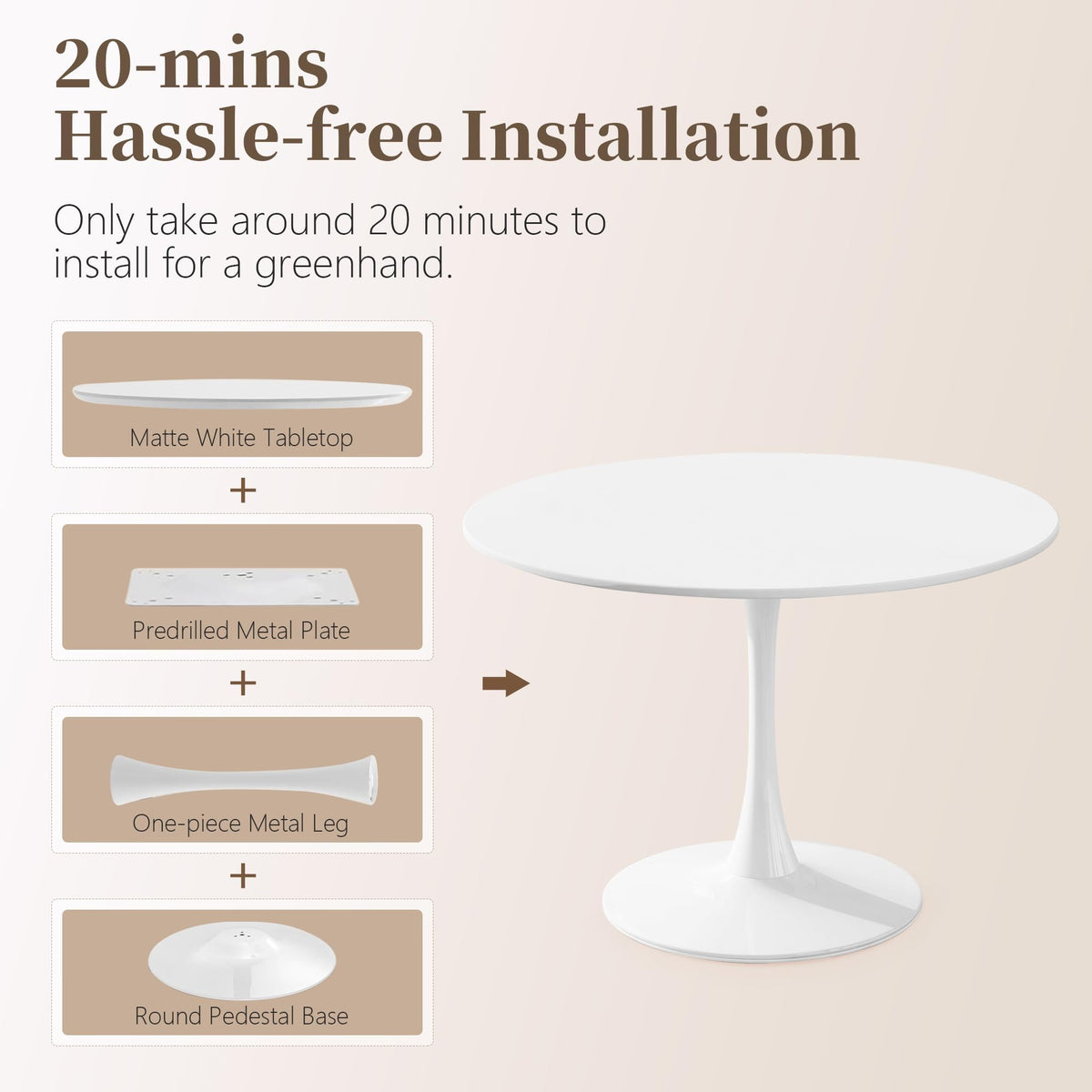 Inspired Saarinen Style 42" Round Tulip Table with Thickened Tabletop & Metal Pedestal