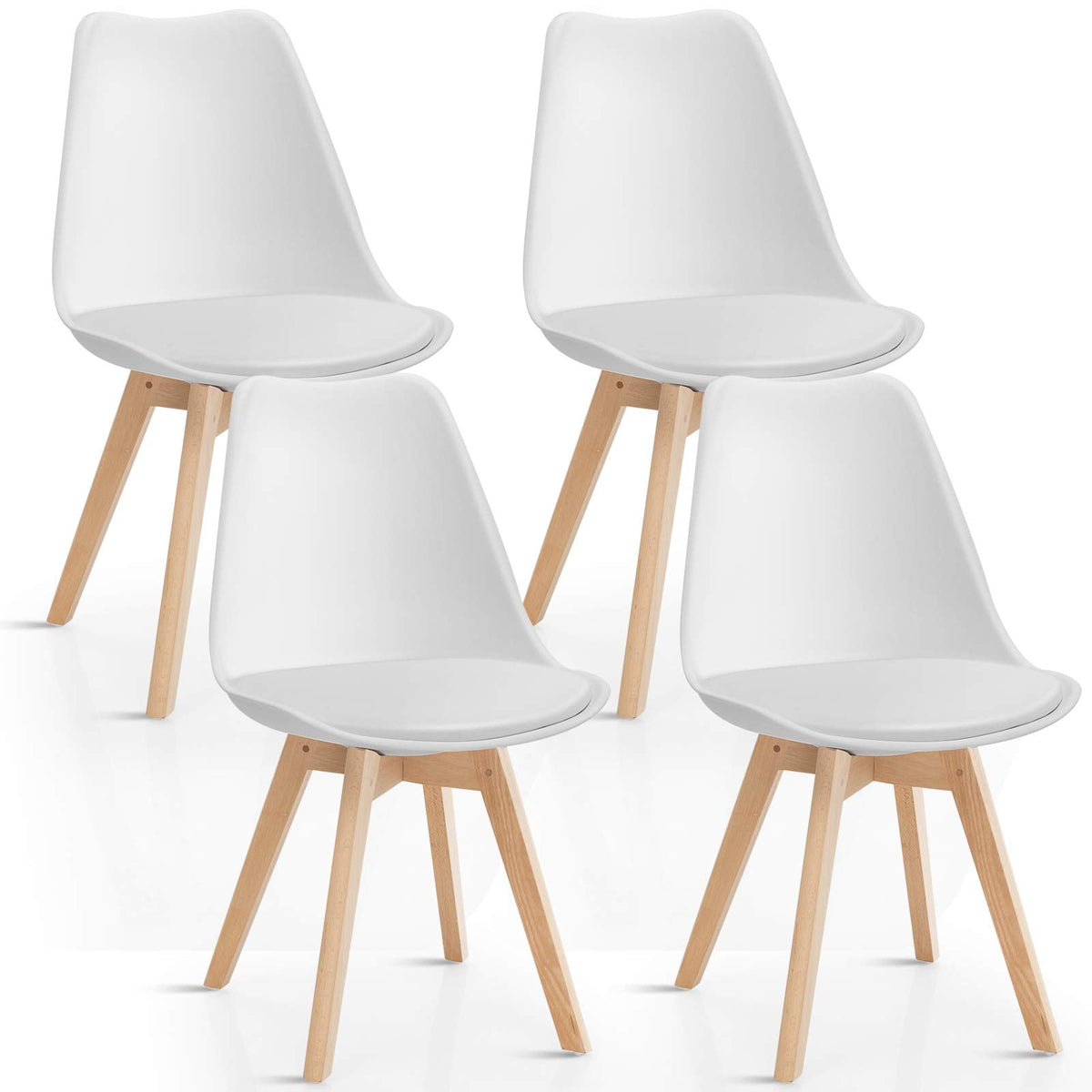 Inspired Saarinen Style Set of 4 Modern Dining Chairs, High Backrest Kitchen Chairs, Elegant Mid Century Side Chairs w/Padded Seat, Solid