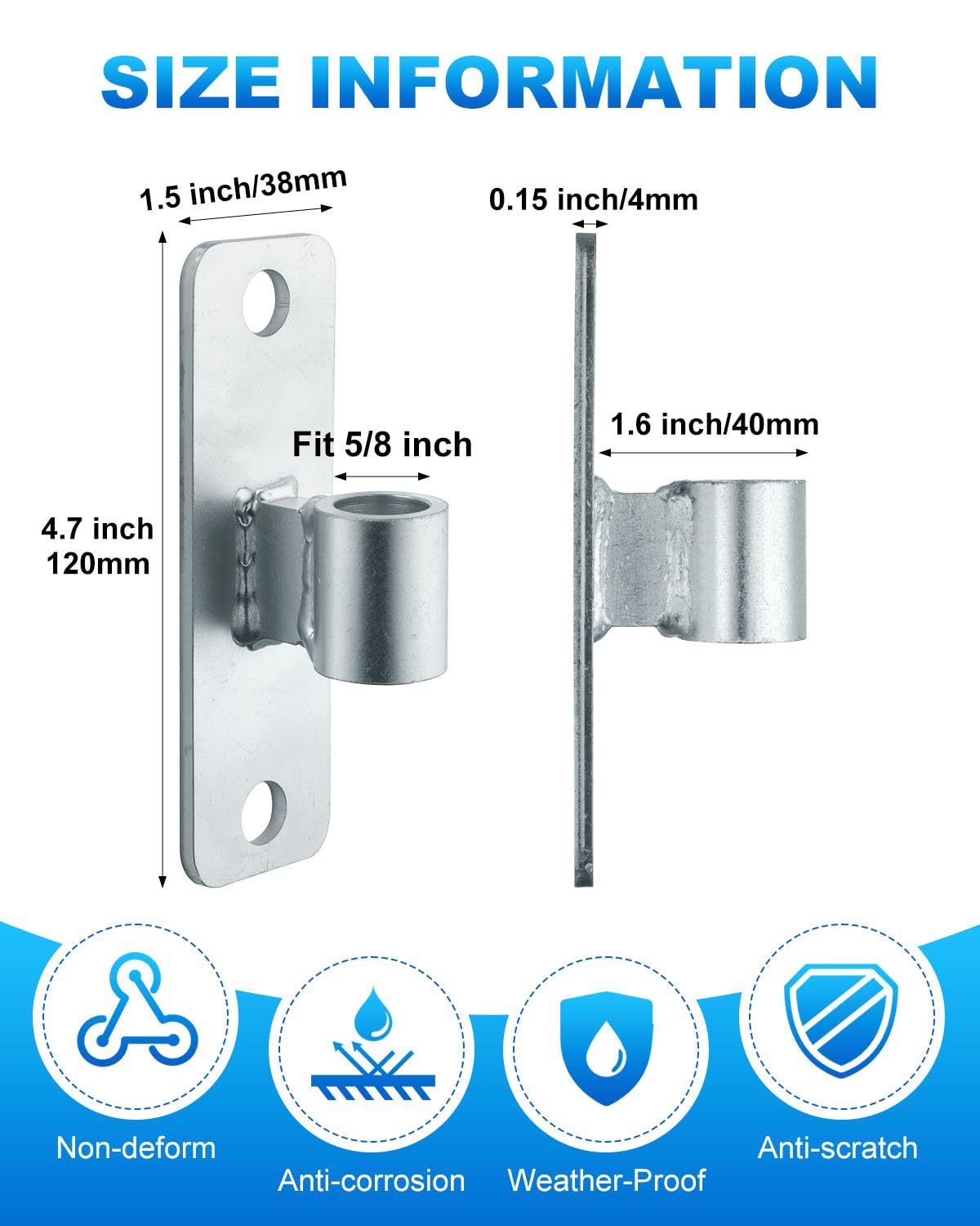 2 Pack Wall Mount Gate Hinge Fit 5/8" Pin Fence Post Hinge with Screws