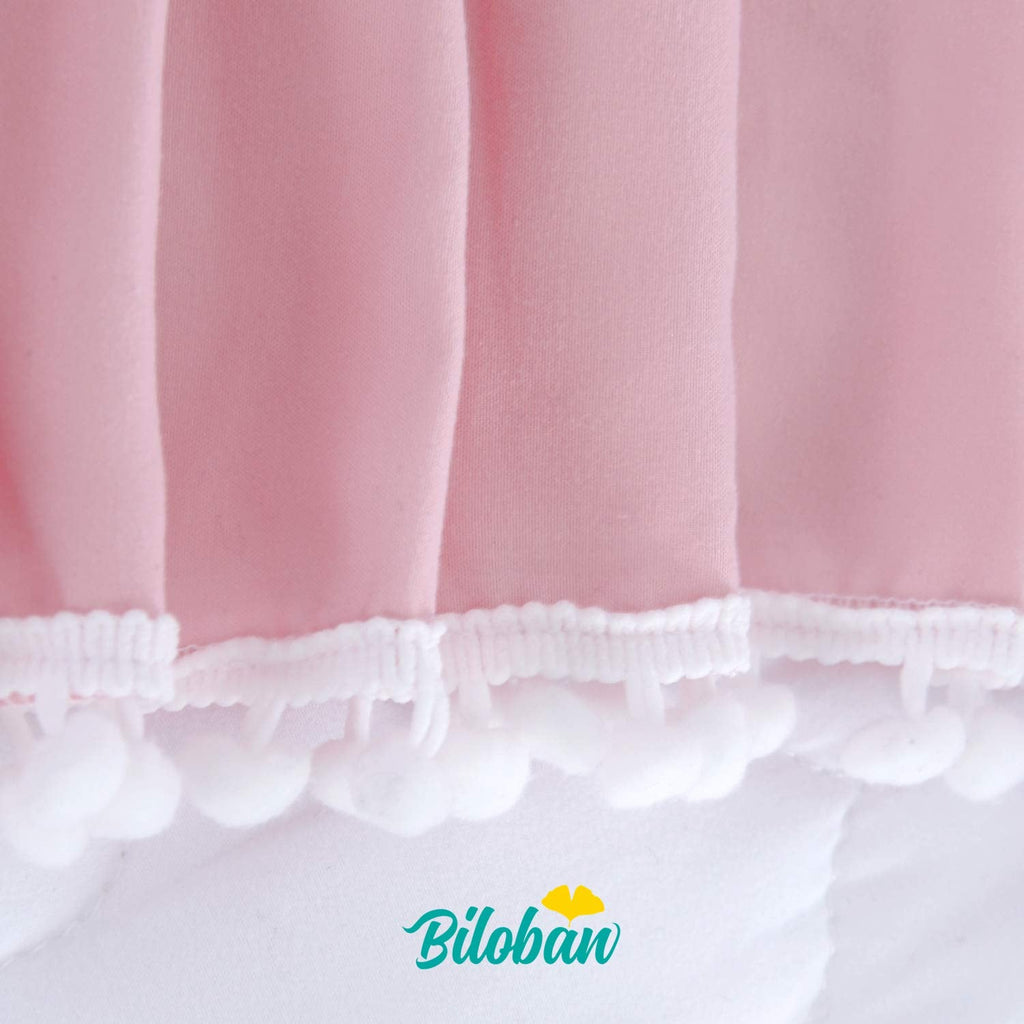 Crib Skirt with Pompoms Pink, 14" Drop, Fits Standard Crib