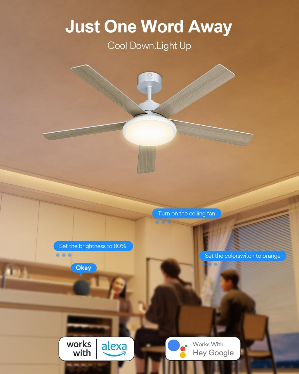 52" Smart Ceiling Fan with Light & Remote