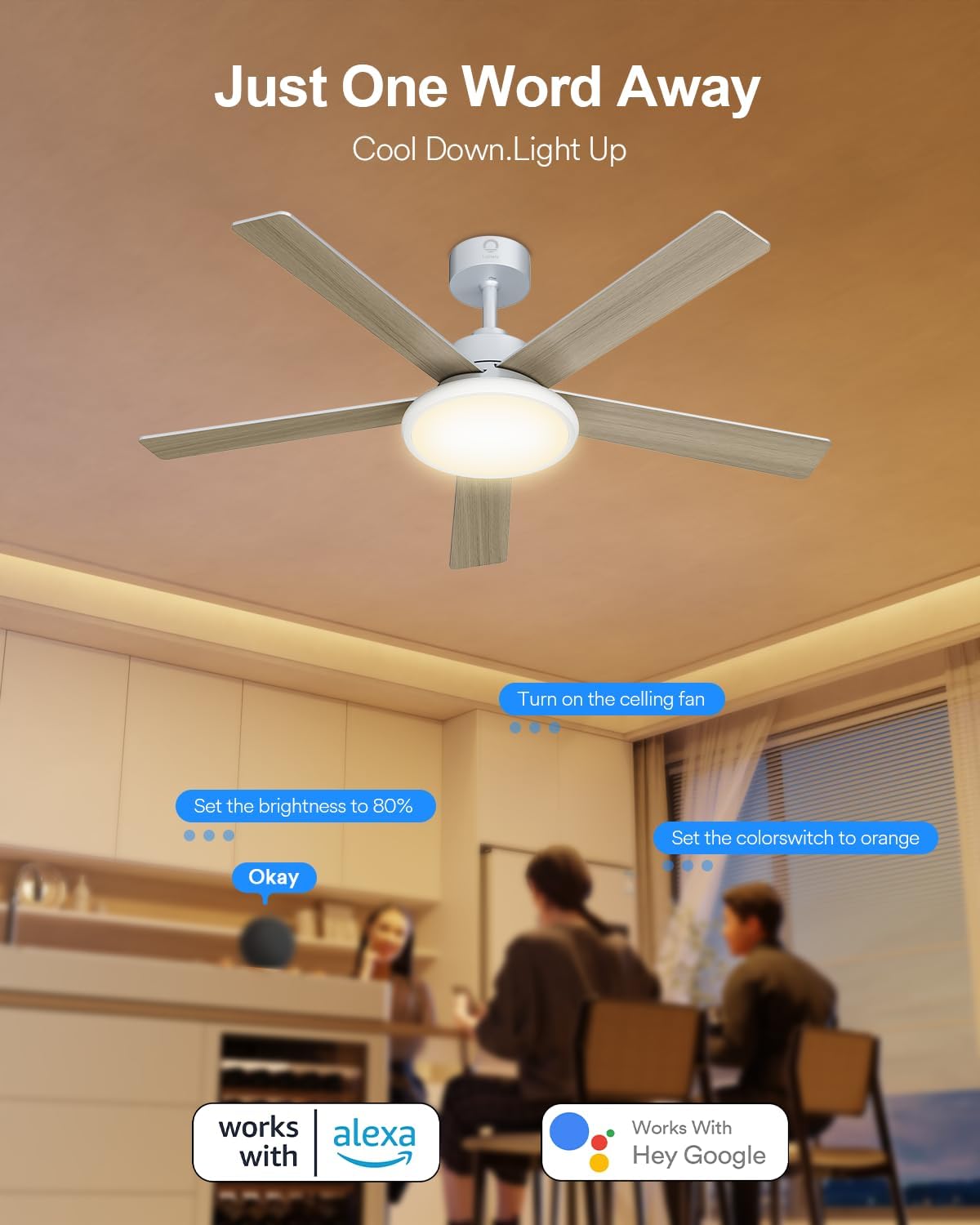52" Smart Ceiling Fan with Light & Remote