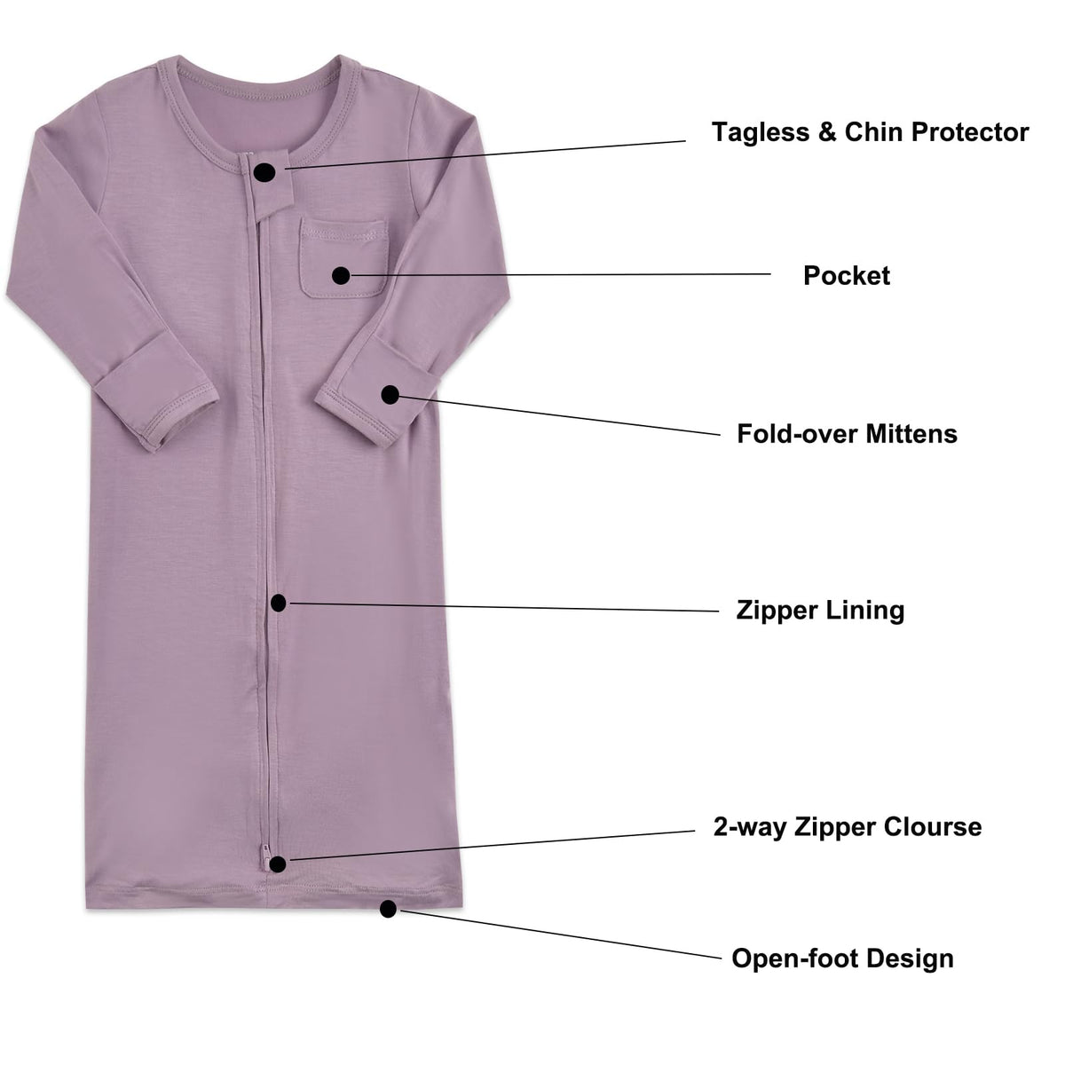 Baby Nightgowns Rayon of Bamboo way Zipper(Purple/Cake, )