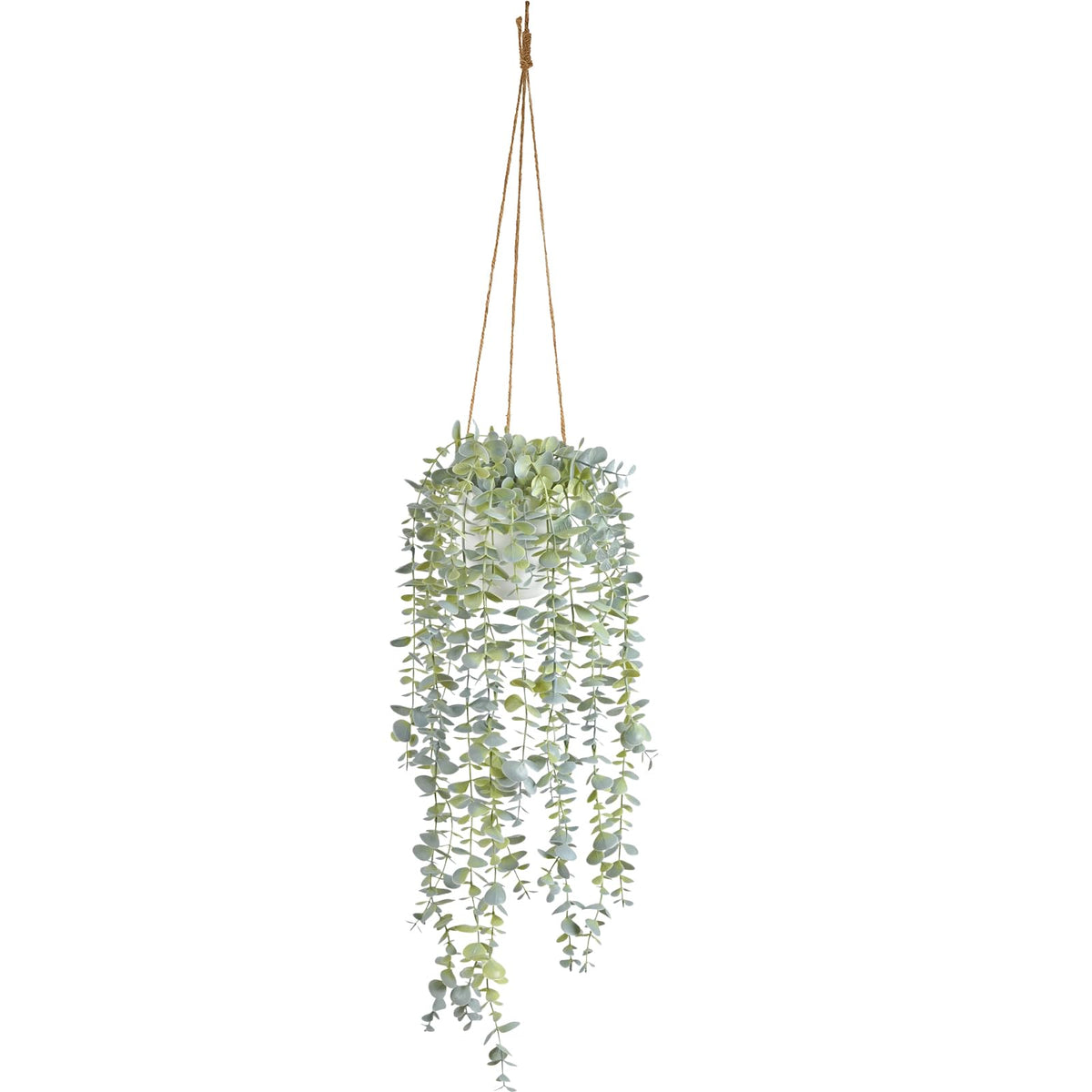 Decorative Hanging Plants for Shelf, Faux Ivy Eucalyptus Vine, Fake Greenery in White Pot with Lanyard (Full, Large
