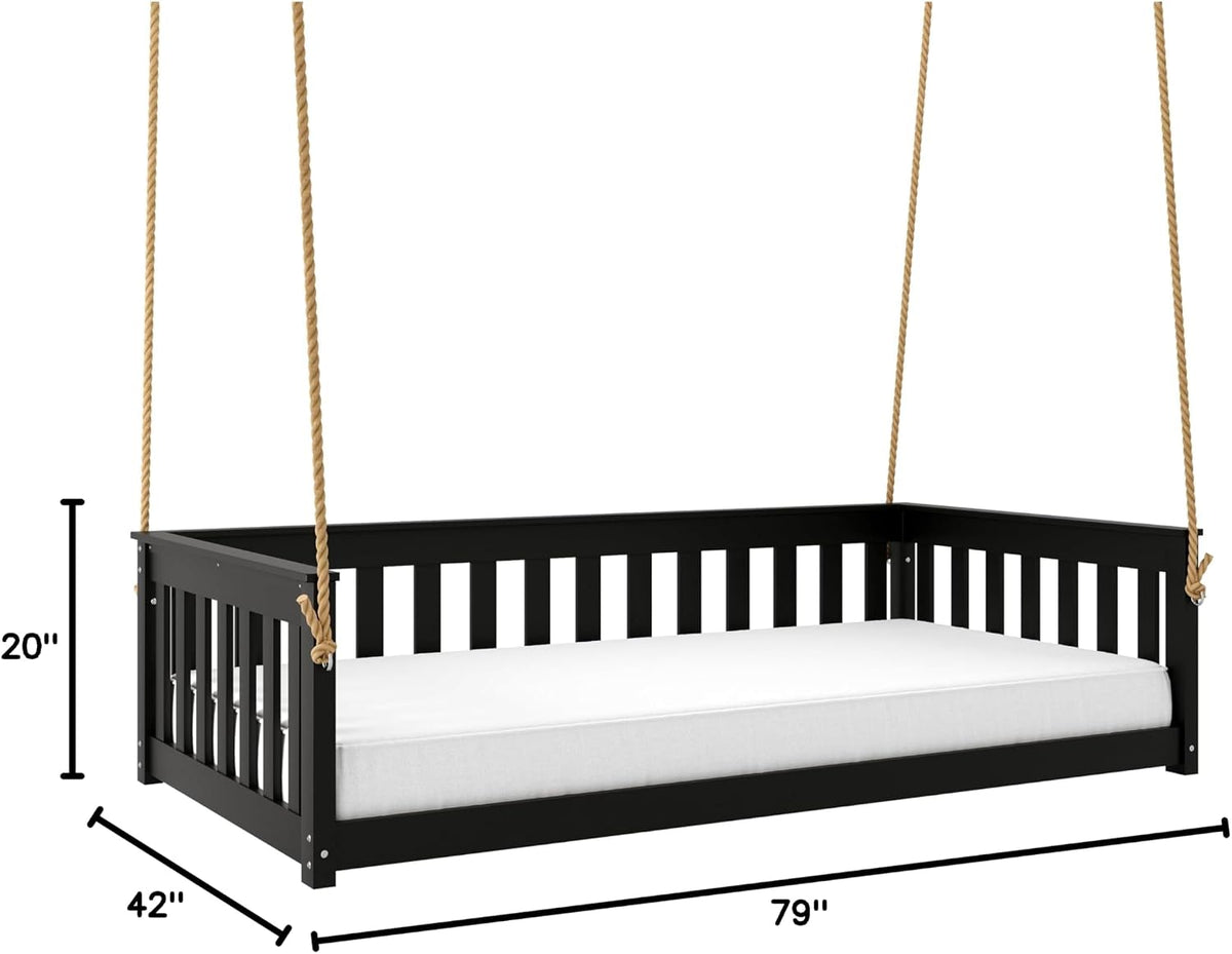 Beckett Heavy Duty Poly Daybed Swing in Black, Twin Size - Composite HDPE Porch Swing Bed Made from Recycled Plastic