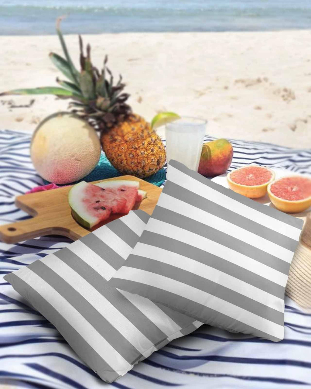 Outdoor Pillows 26x26 Waterproof Outdoor Pillow Covers Gray White Stripes Polyester Throw Pillow Covers Garden