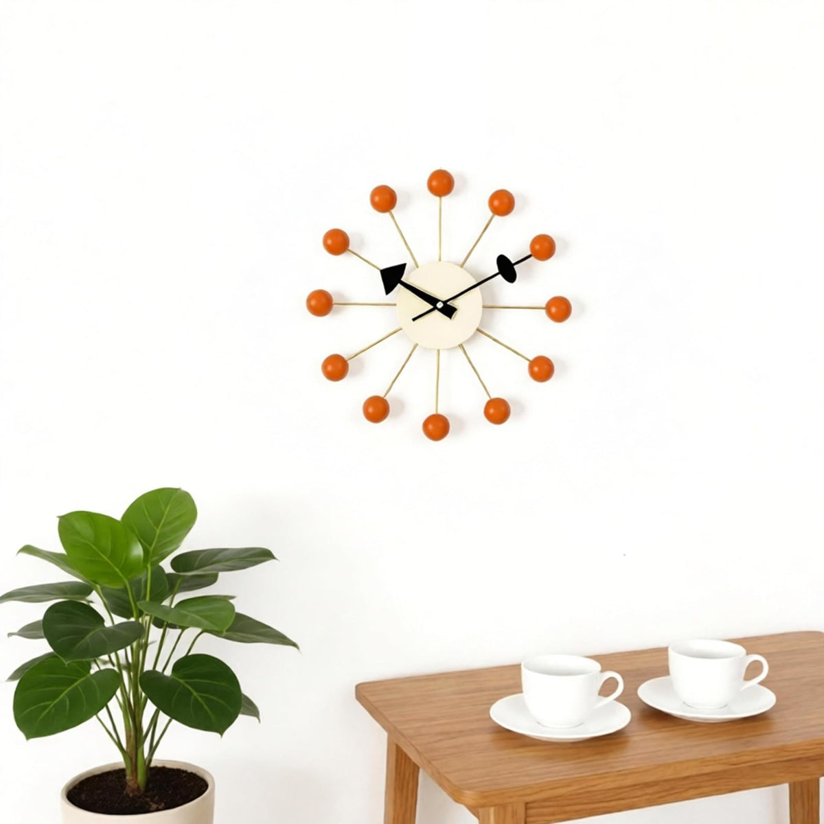Inspired Nelson Style Modern Mid Century Retro Design Wood Wall Ball Clock Orange