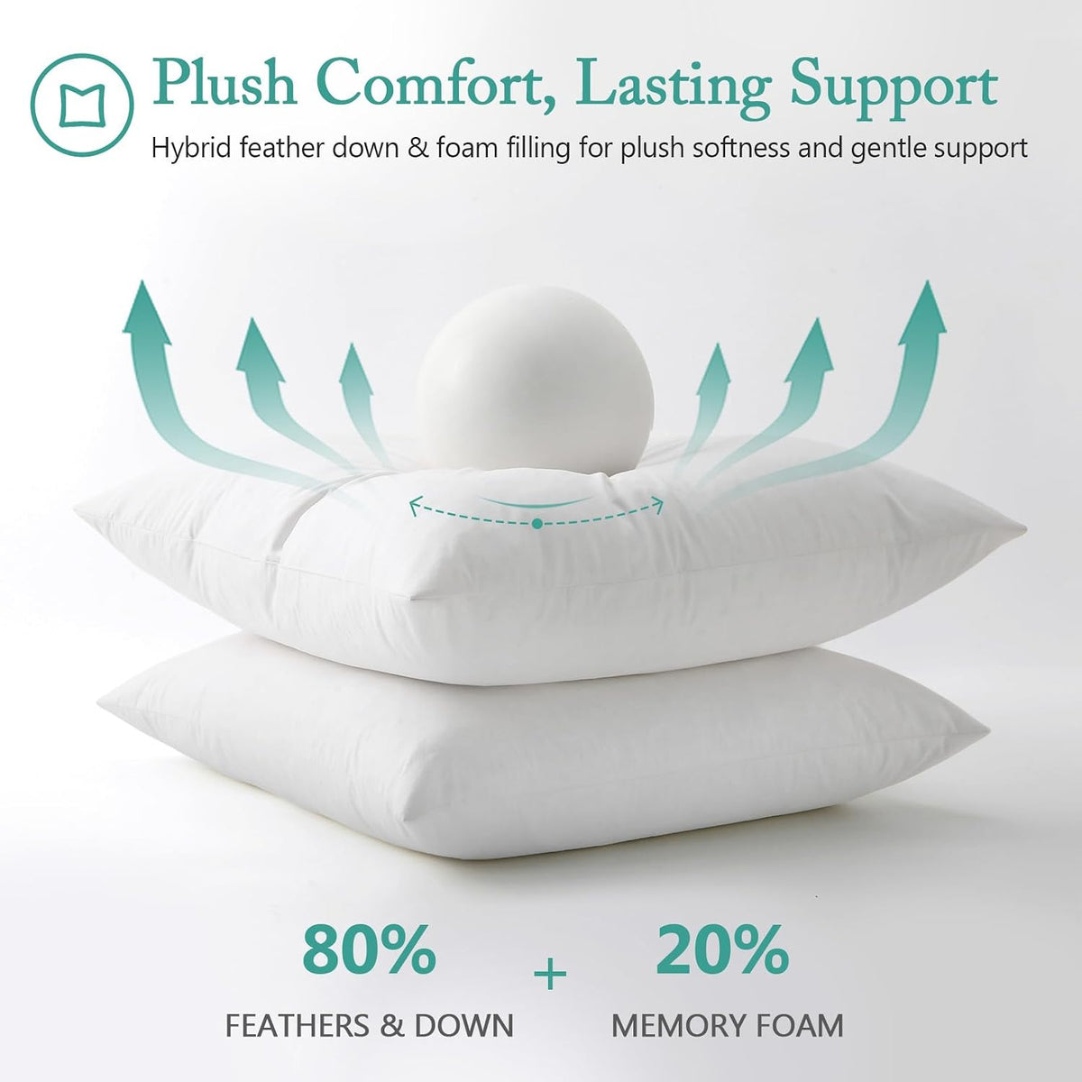 Luxury Feather Down 22x22 Pillow Inserts, Soft Fluffy Throw Pillow Inserts, 100% Organic Cotton Cover - Set of 2