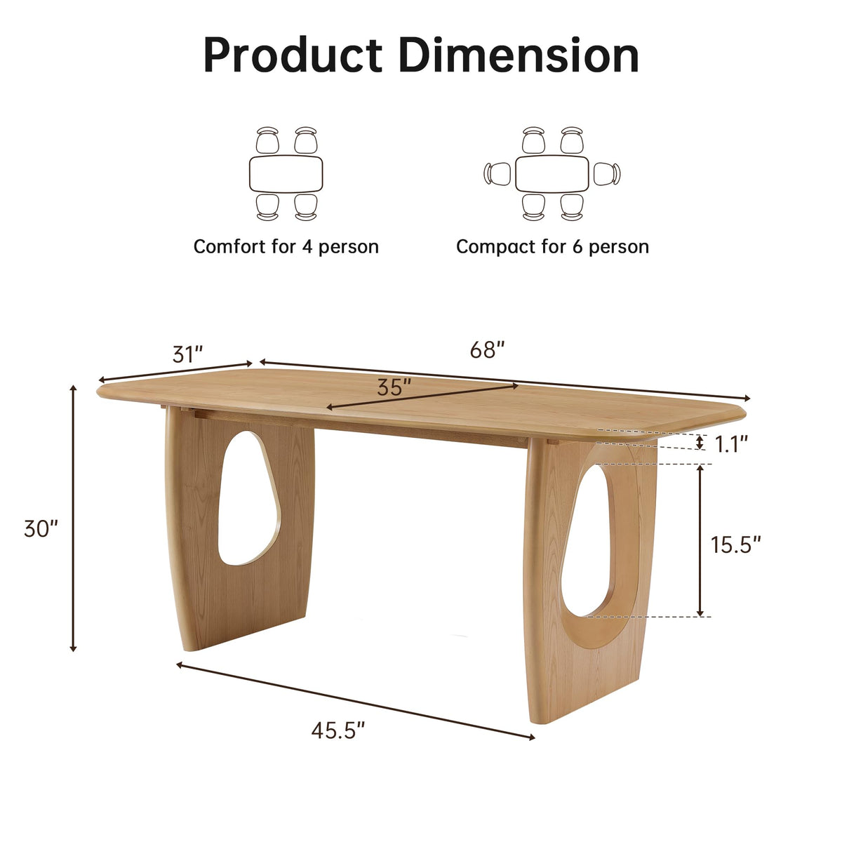 Inspired Saarinen Style Modern Dining Table for 4-6 People, 68'' Rectangle Dining Table, Kitchen Table with Pedestal Base, Dinner Table