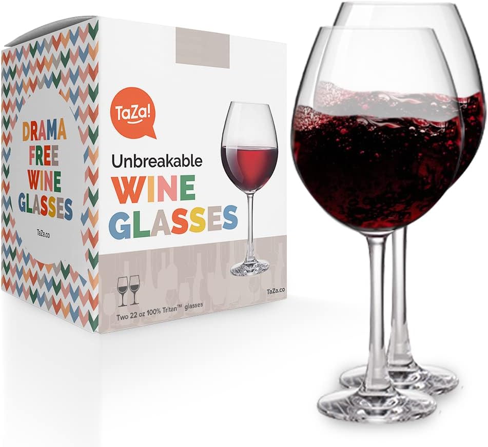 Unbreakable Red Wine Glasses with Stem 22oz Set of 2, Shatterproof Tritan Plastic Stemmed Outdoor Glasses, Reusable & Dishwasher Safe, Hot Tub, Travel, Camping, Beach & Pool Wine Glasses