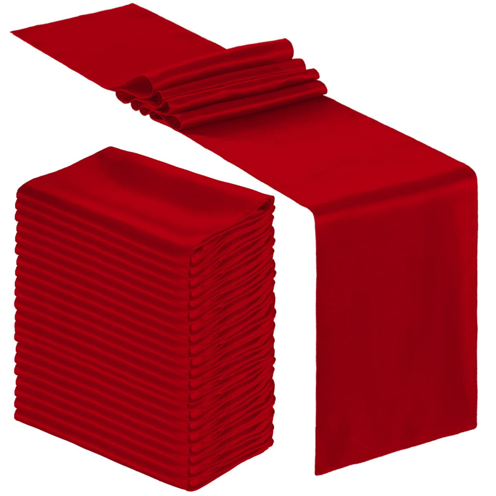 24 Pcs Red Satin Table Runners Bulk, 12 x 108 Inch