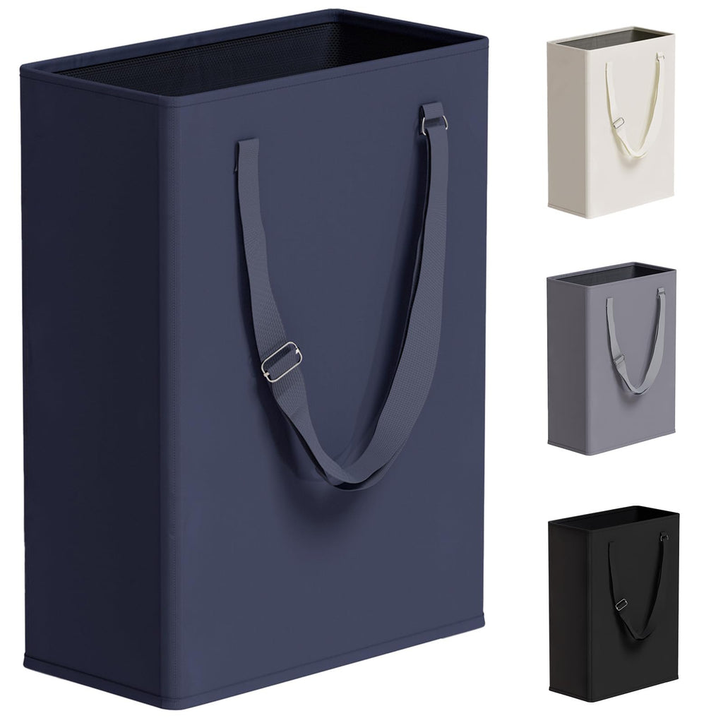45L Slim Laundry Hamper with Adjustable Long Handles & Mesh Top, Navy