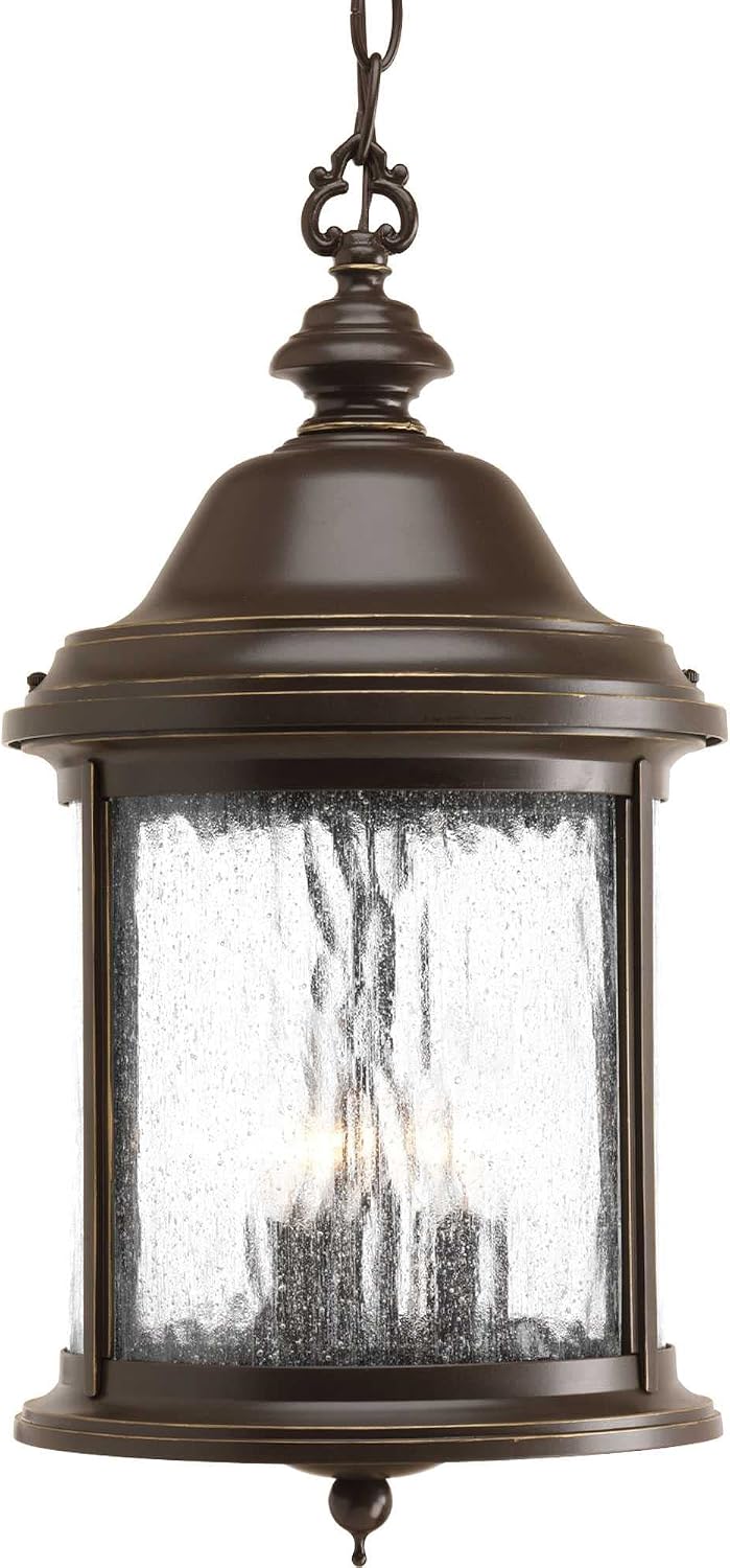 Ashmore Collection 3-Light Water Seeded Glass New Traditional Outdoor Hanging Lantern Light Antique Bronze