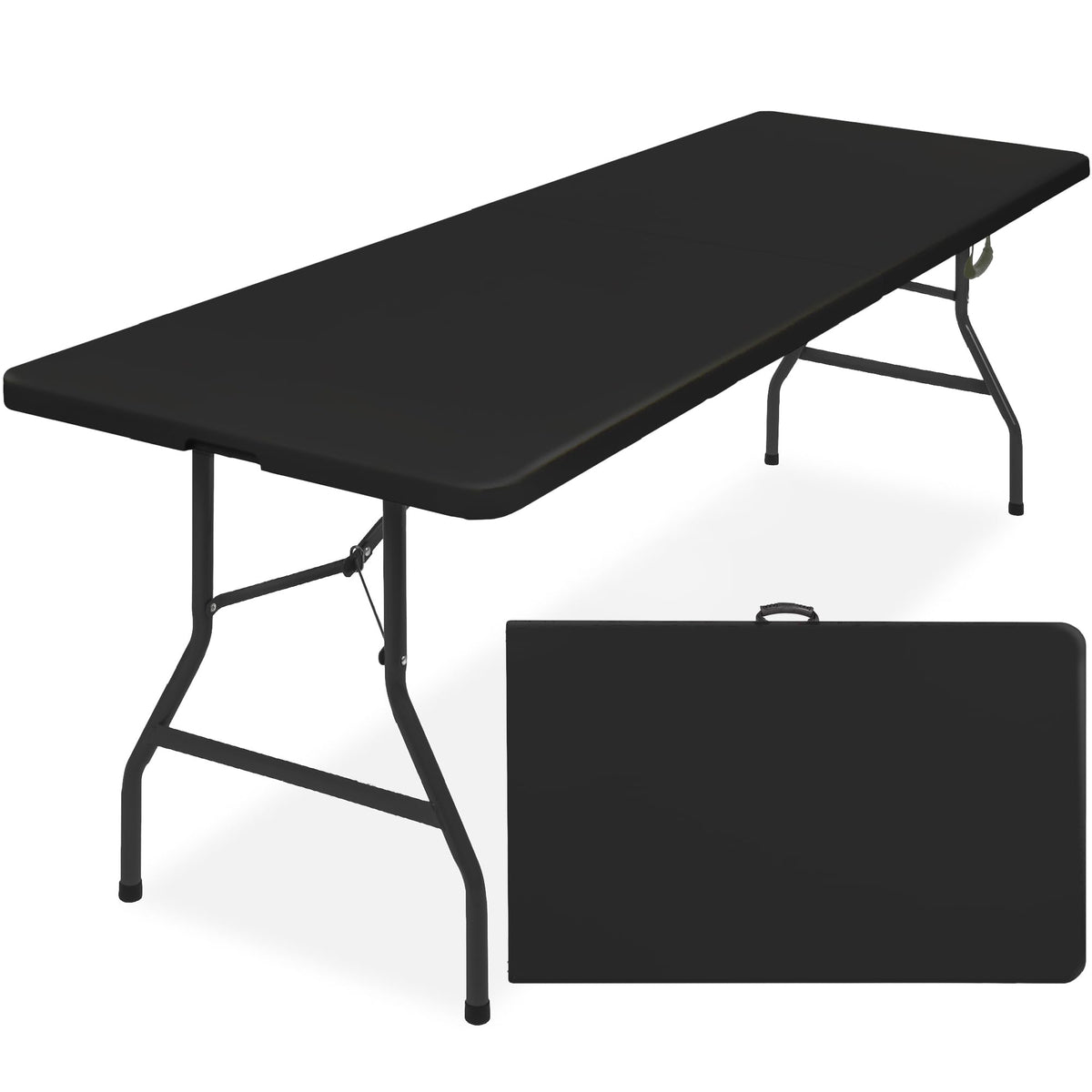 8ft Plastic Folding Table, Indoor Outdoor Heavy Duty Portable w/Handle, Lock for Picnic, Party, Pong, Camping - Black