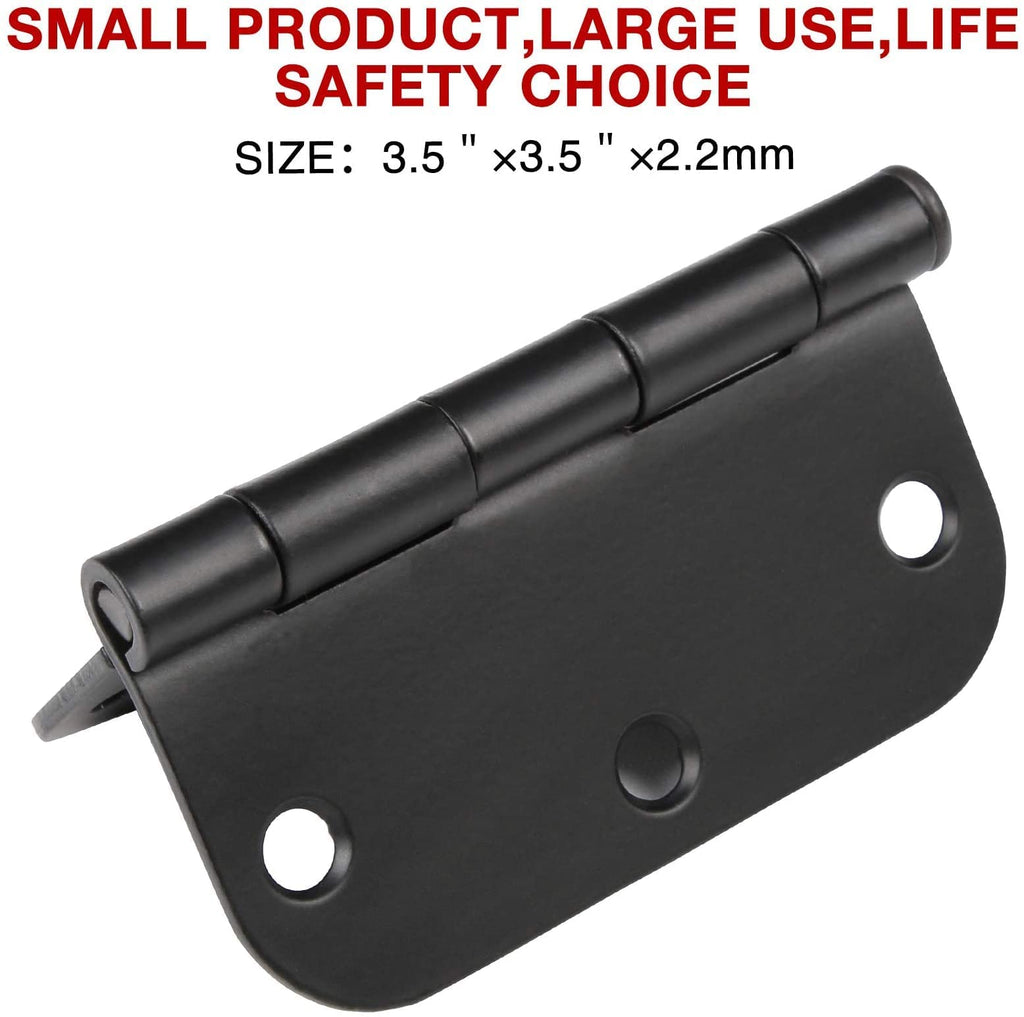 Rounded Matte Black Door Hinges 3.5 Inch 5/8" Radius No Squeak