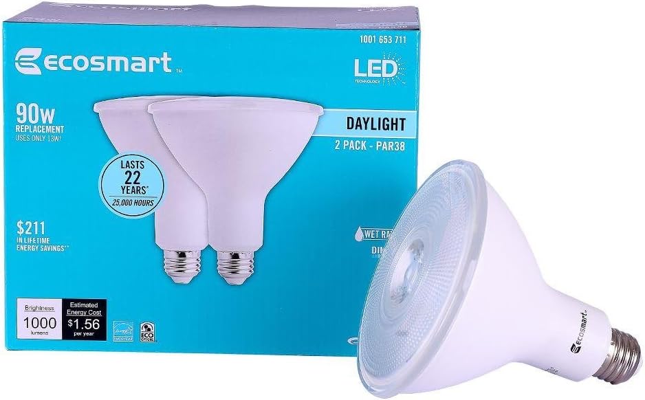 2 Pack 90W Daylight PAR38 Dimmable LED Flood Light Bulb