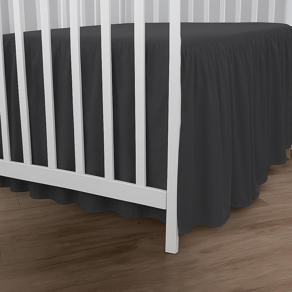 Crib Skirt Split Corners Crib Skirt Dust Ruffle 4 Sides Perfect Nursery Bedding for Baby Boy or Baby Girl, Fit All