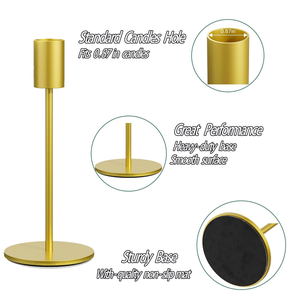 Taper Candle Holder Set of 6, Brass Gold Tall Candlestick Holders