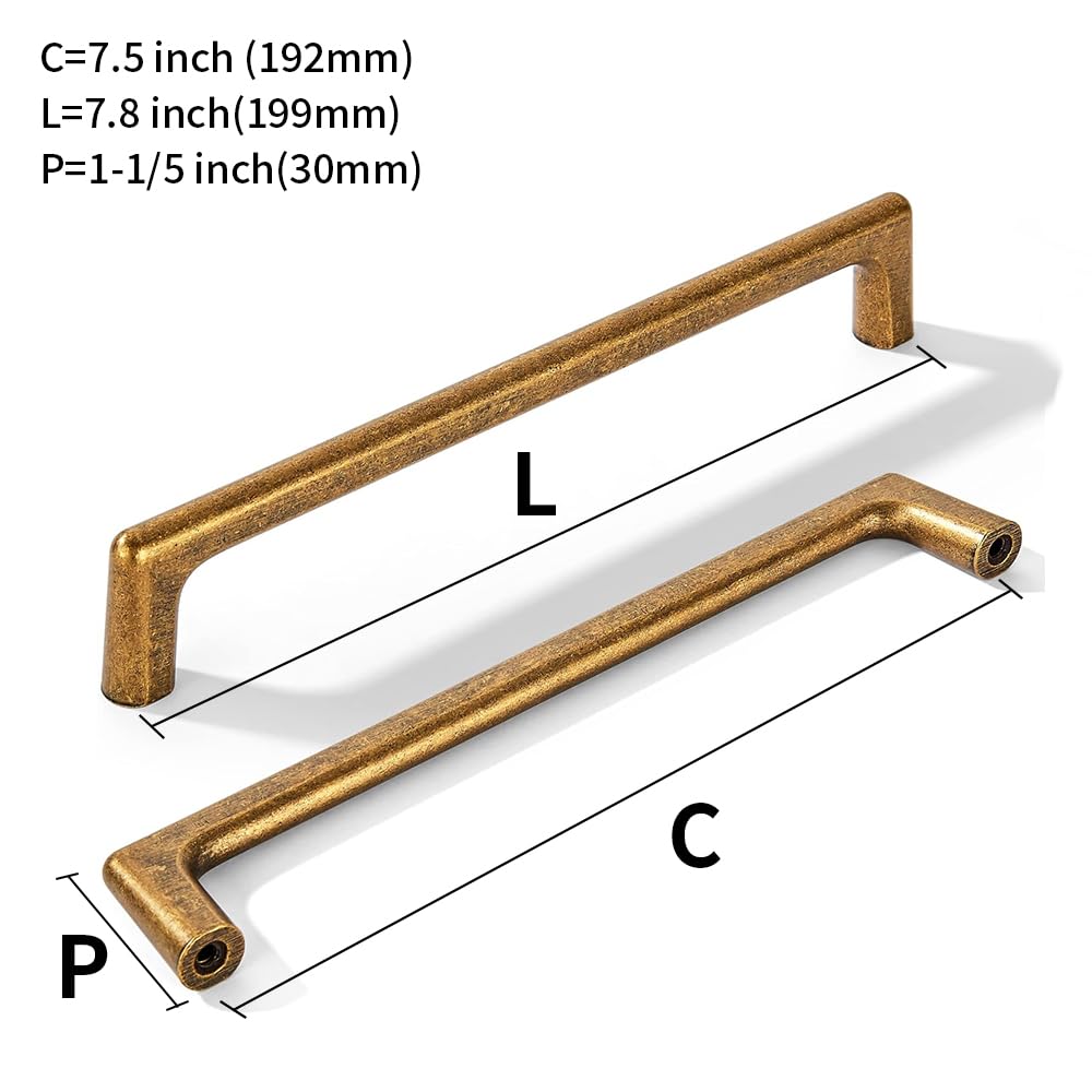 2 Pack Vintage Antique Brass Cabinet Pulls 7-1/2 Inch(192mm) Hole Centers Cabinet Pulls Kitchen Cabinet Hardware for