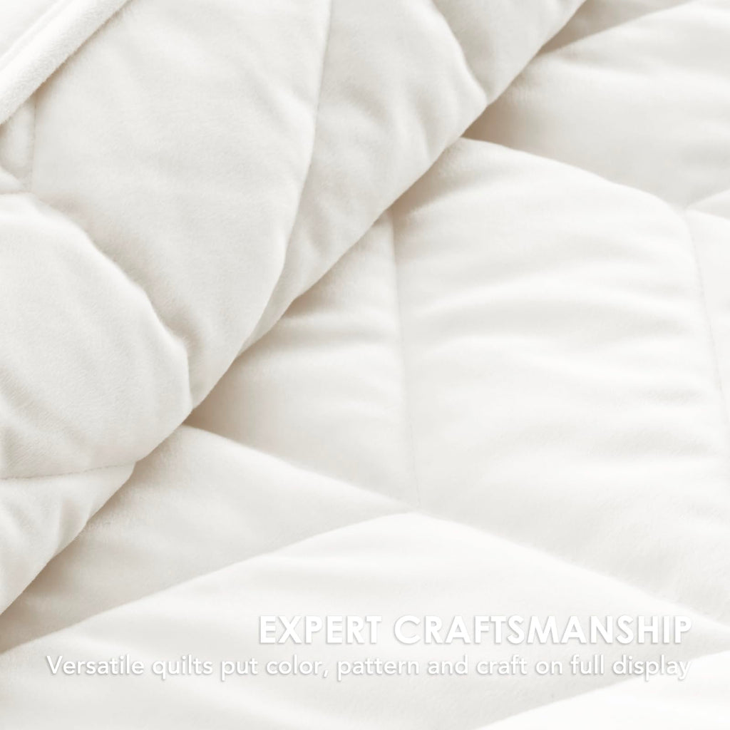 3 Pieces Matelasse Oversized Velvet Quilts, Cream White
