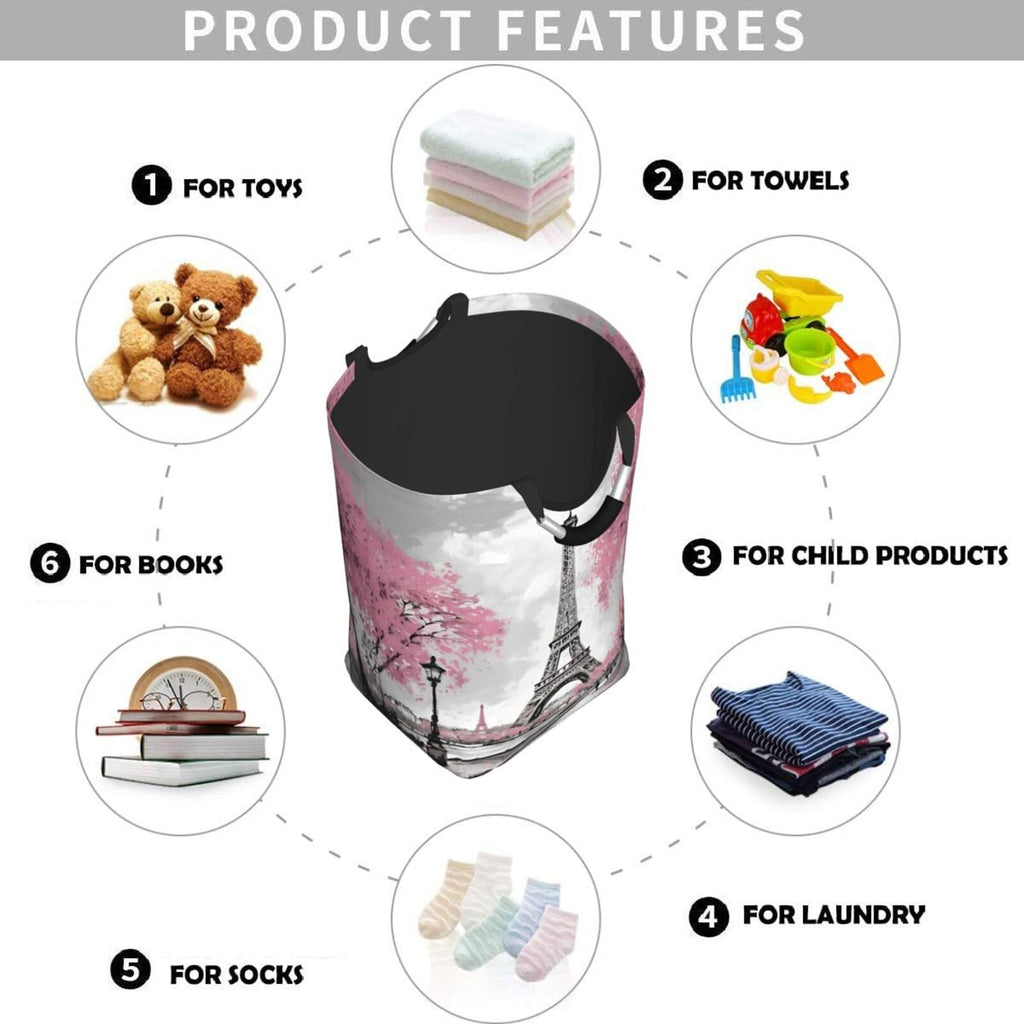 Retro Paris Eiffel Tower Laundry Hamper Storage Basket Toys Clothes Organizer Bin Bathroom Bedroom Dorm Nursery, 52l