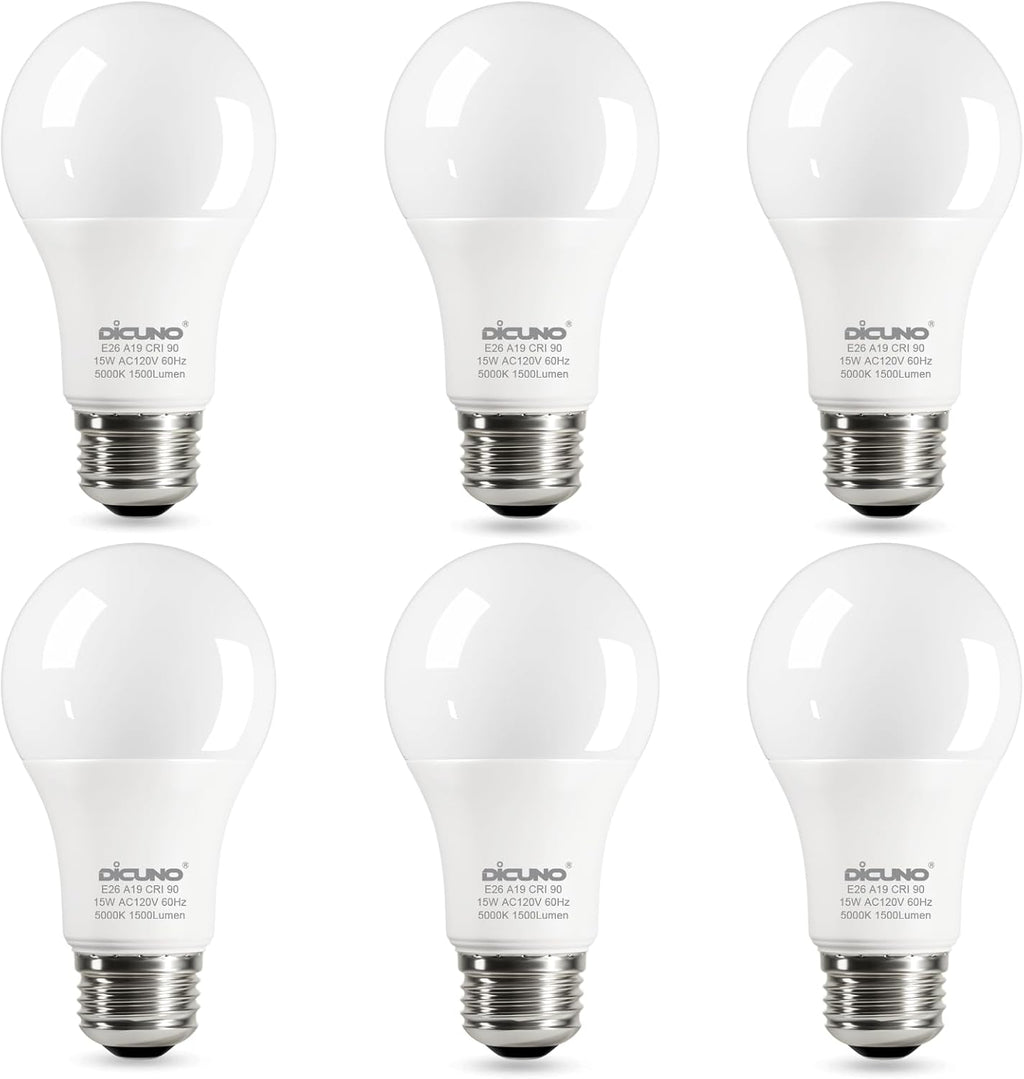 A19 LED Bulb 100W Equivalent, 1500 LM, Daylight White 5000K, 6-Pack