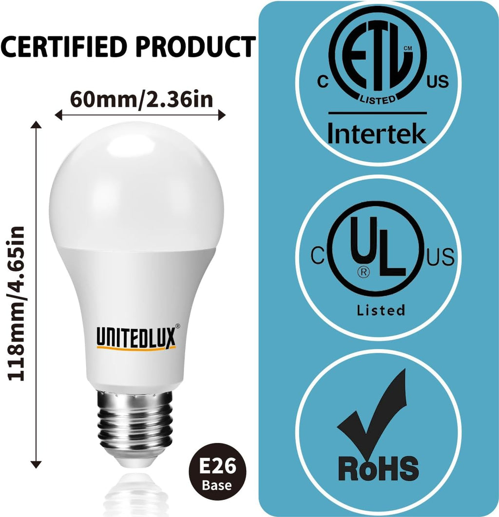 A19 14W LED Light Bulbs 100W Equivalent, 1500 Lumens CRI 90+ Daylight 5000K, E26 Standard Base, Non-dimmable AC 120V