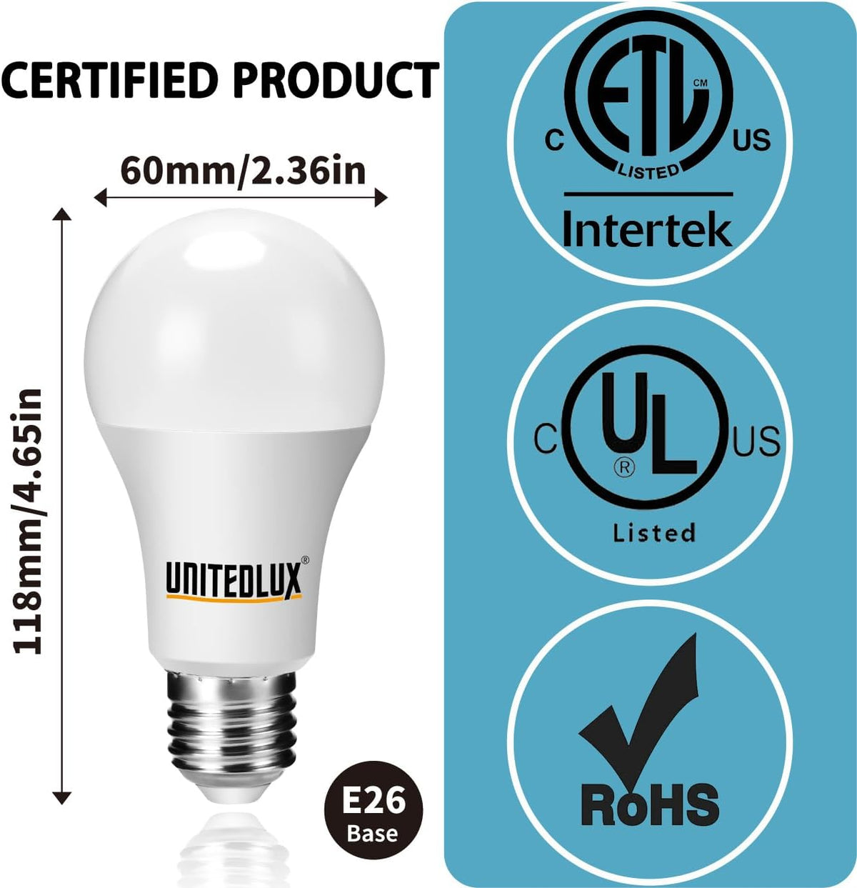 A19 14W LED Light Bulbs 100W Equivalent, 1500 Lumens CRI 90+ Daylight 5000K, E26 Standard Base, Non-dimmable AC 120V