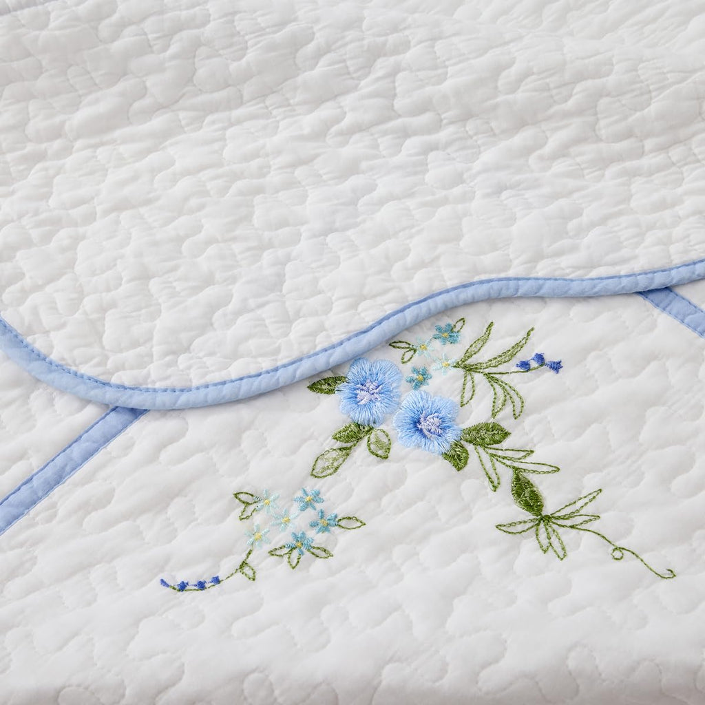 100% Cotton Quilt Set - 3-Piece Lightweight Bedspread Coverlet with Embroidery