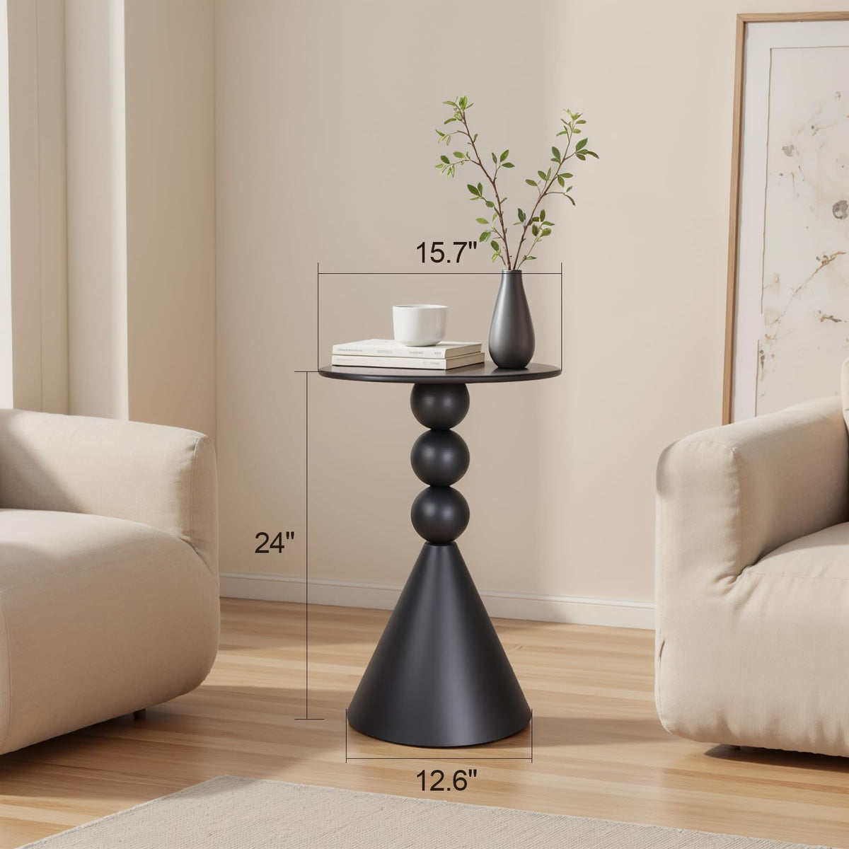 Inspired Saarinen Style Metal Round Martini Table, Vintage Drum Side, Modern Nightstand Accent Pedestal Tables Coffee Tables for Small Space