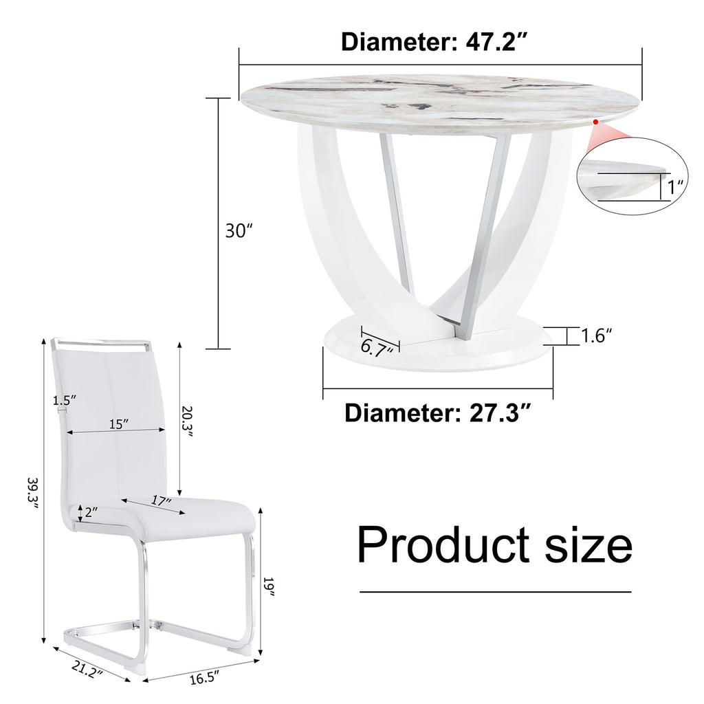 47" White Glass Round Dining Table Set 6