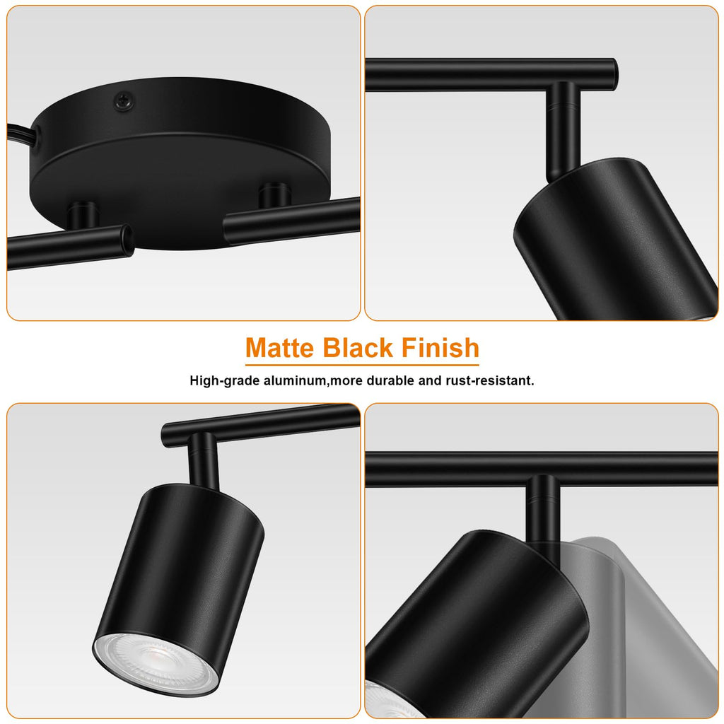 Plug in Track Lighting LED, Track Lighting Fixtures Ceiling, Black 4-Light Kitchen Light Kit, Plug in Wall Light
