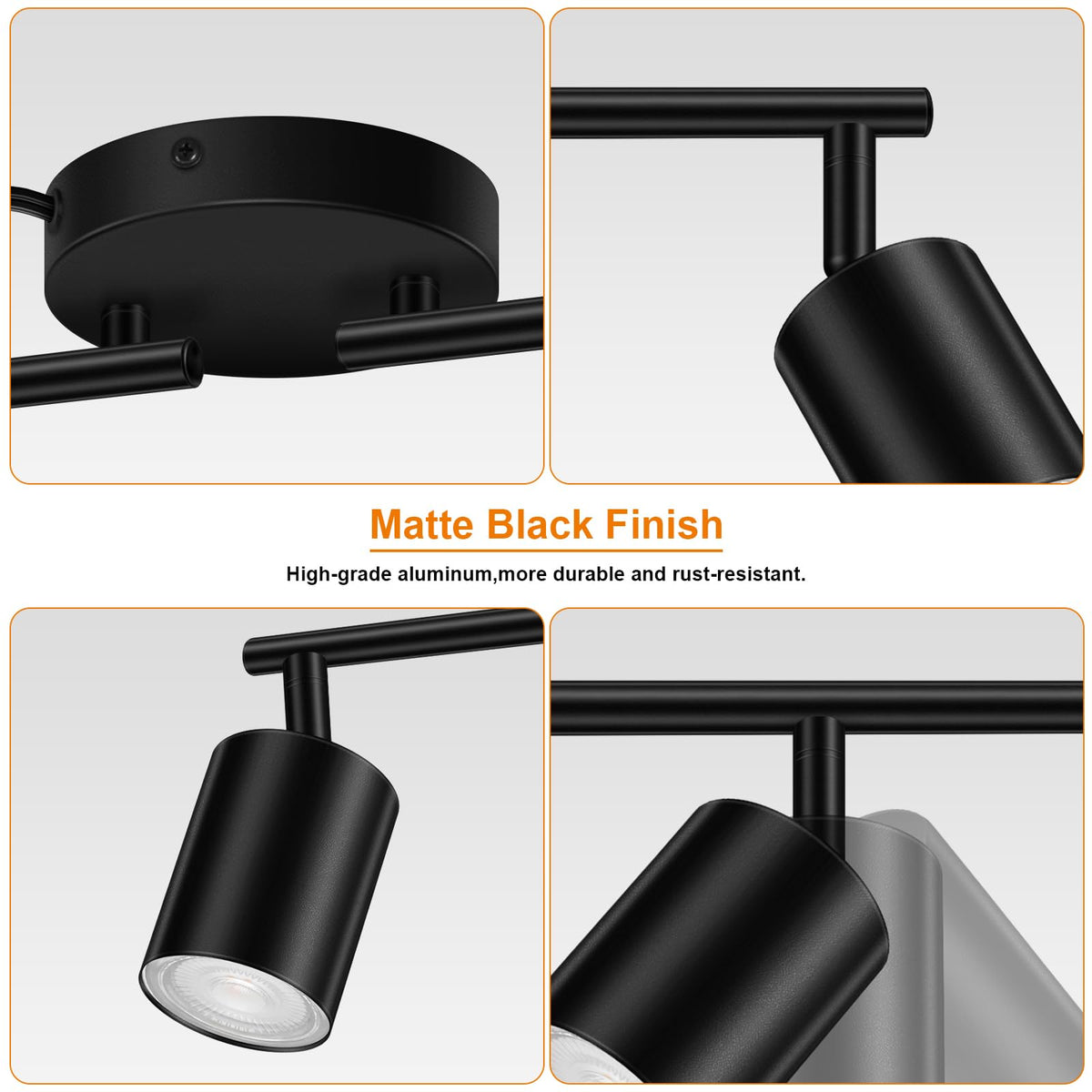 Plug in Track Lighting LED, Track Lighting Fixtures Ceiling, Black 4-Light Kitchen Light Kit, Plug in Wall Light