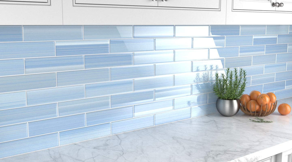 Big Blue Glass Subway Tile Backsplash or Bathroom/Showers, 3x12