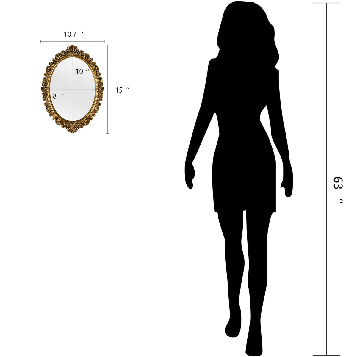 Small Oval Wall Mirror Resin Frame Size:15 x 10.7 inch