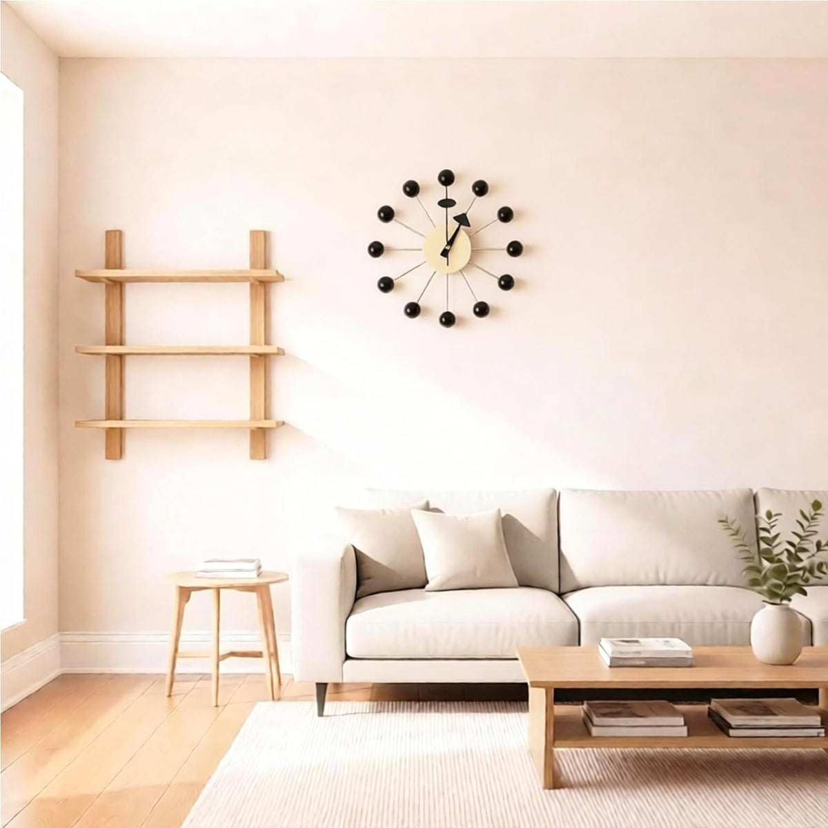 Inspired Nelson Style Modern Mid Century Retro Design Solid Wood Wall Ball Clock Black