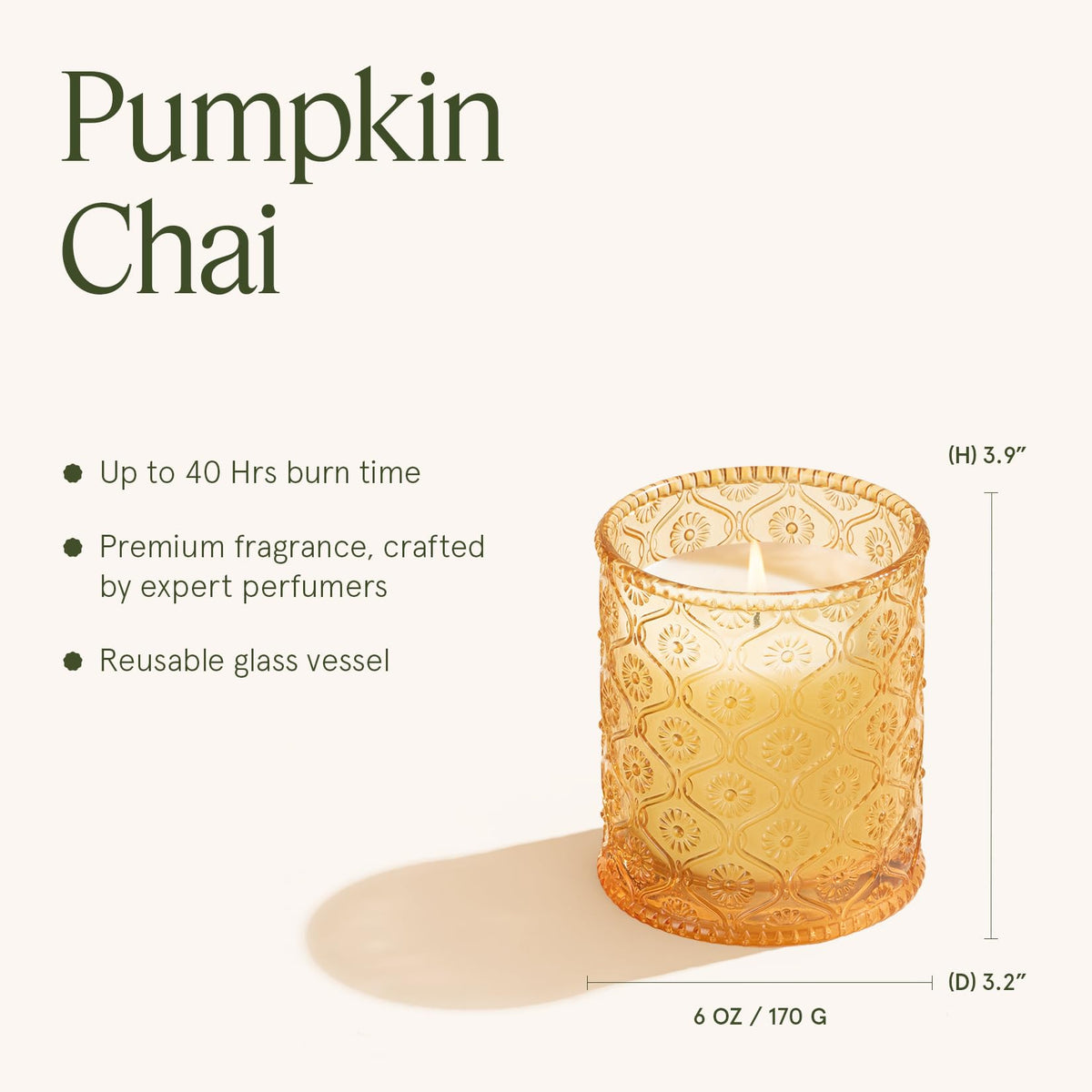 Pumpkin Chai Scented Candles, Natural Soy Wax 40Hrs