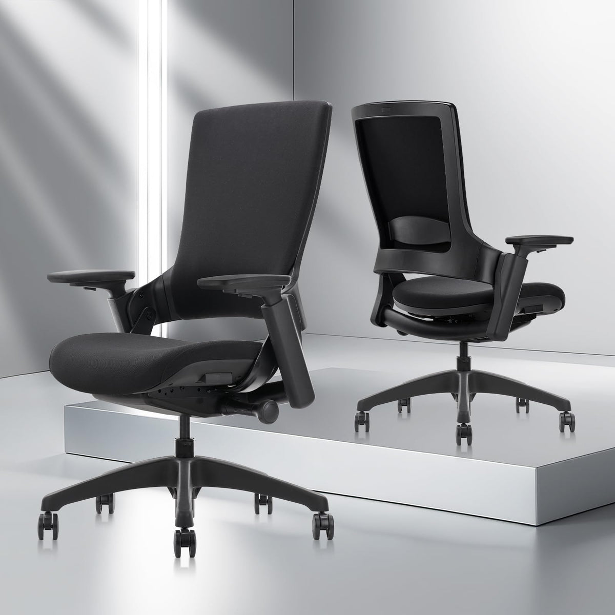 Ergonomic Office Chair — Black Fabric, Flex Back, Adjustable Seat Depth