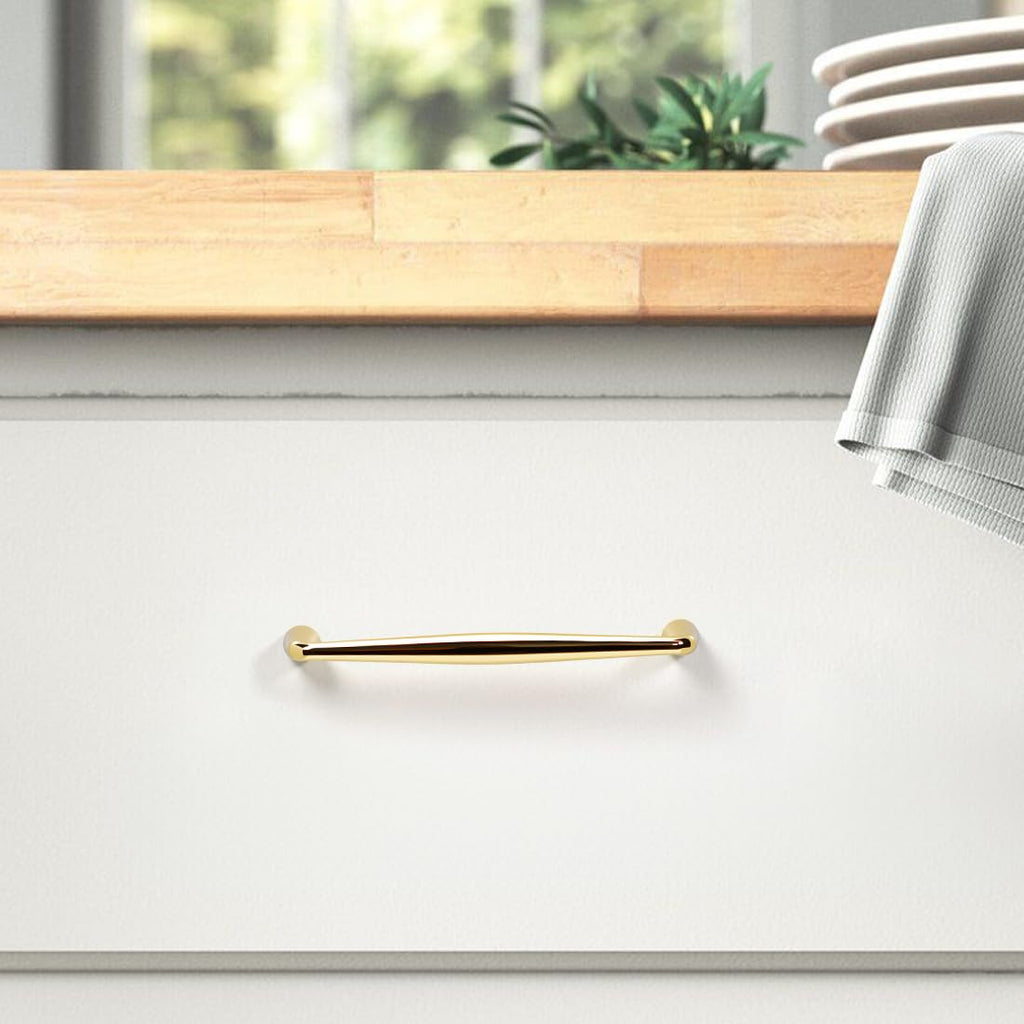 10 Pack Top Polished Brass Kitchen Cabinet Pulls 3-3/4 Inch(96mm) Hole Center Solid Bright Gold Dresser Drawer