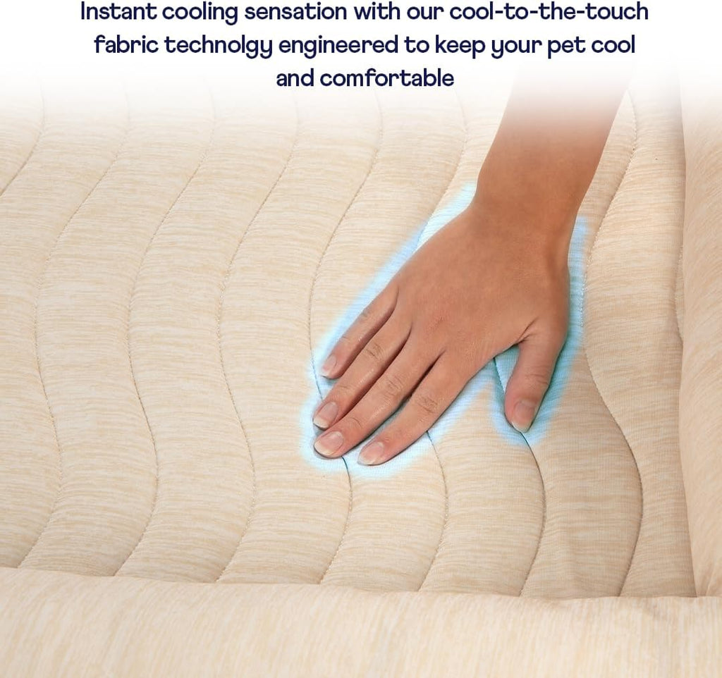 PAW Brands PupChill Cooling 4-Bolster Dog Bed, Arctic Sand, 45x35