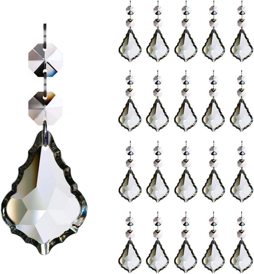 20pcs Crystal Chandelier Maple Leaf Prism Pendant Replacement Parts 50mm