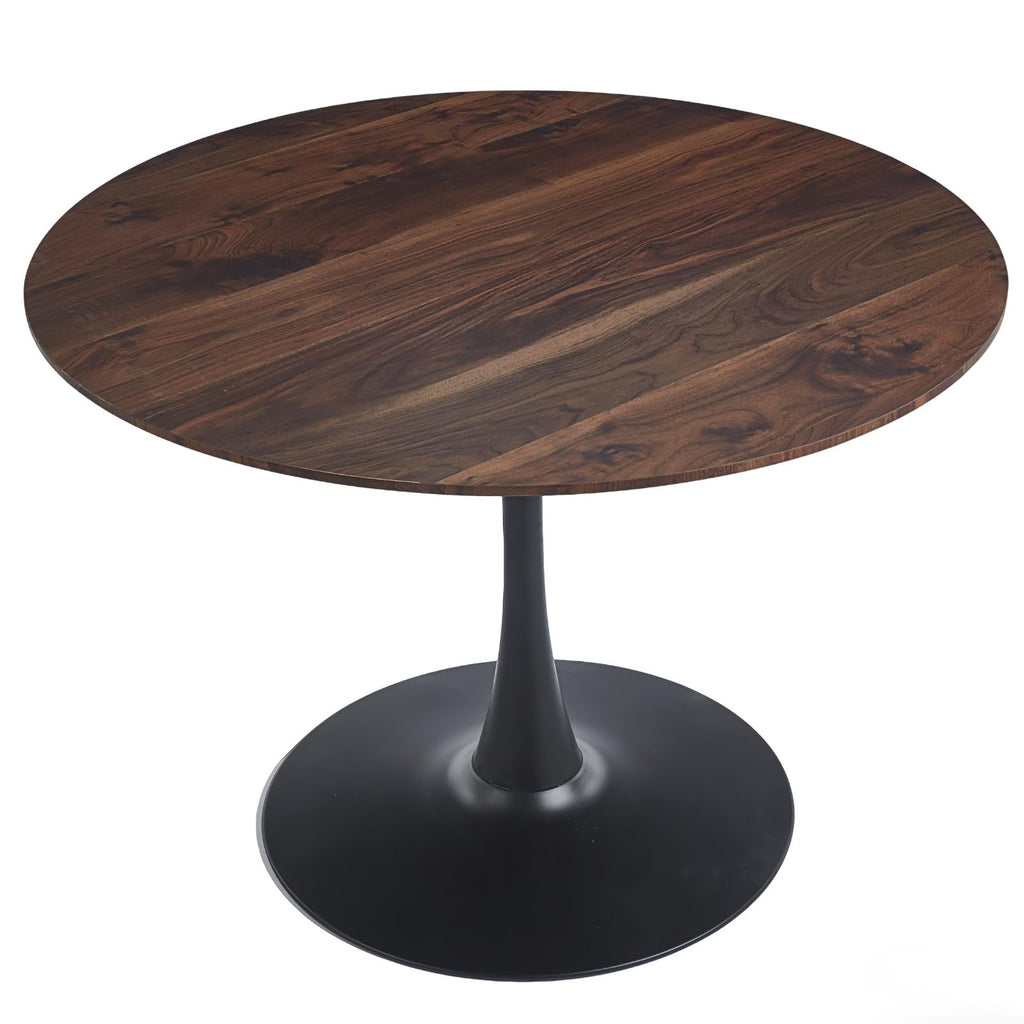 Inspired Saarinen Style 42 Inch Walnut Round Dining Table for 4, Tulip Dining Table with Thickened Tabletop & Sturdy Metal Pedestal, Mid