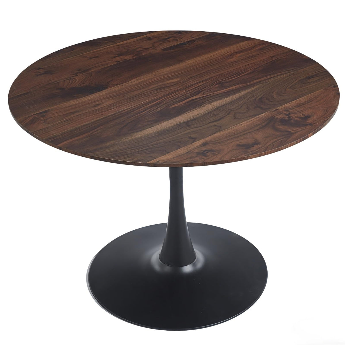 Inspired Saarinen Style 42 Inch Walnut Round Dining Table for 4, Tulip Dining Table with Thickened Tabletop & Sturdy Metal Pedestal, Mid