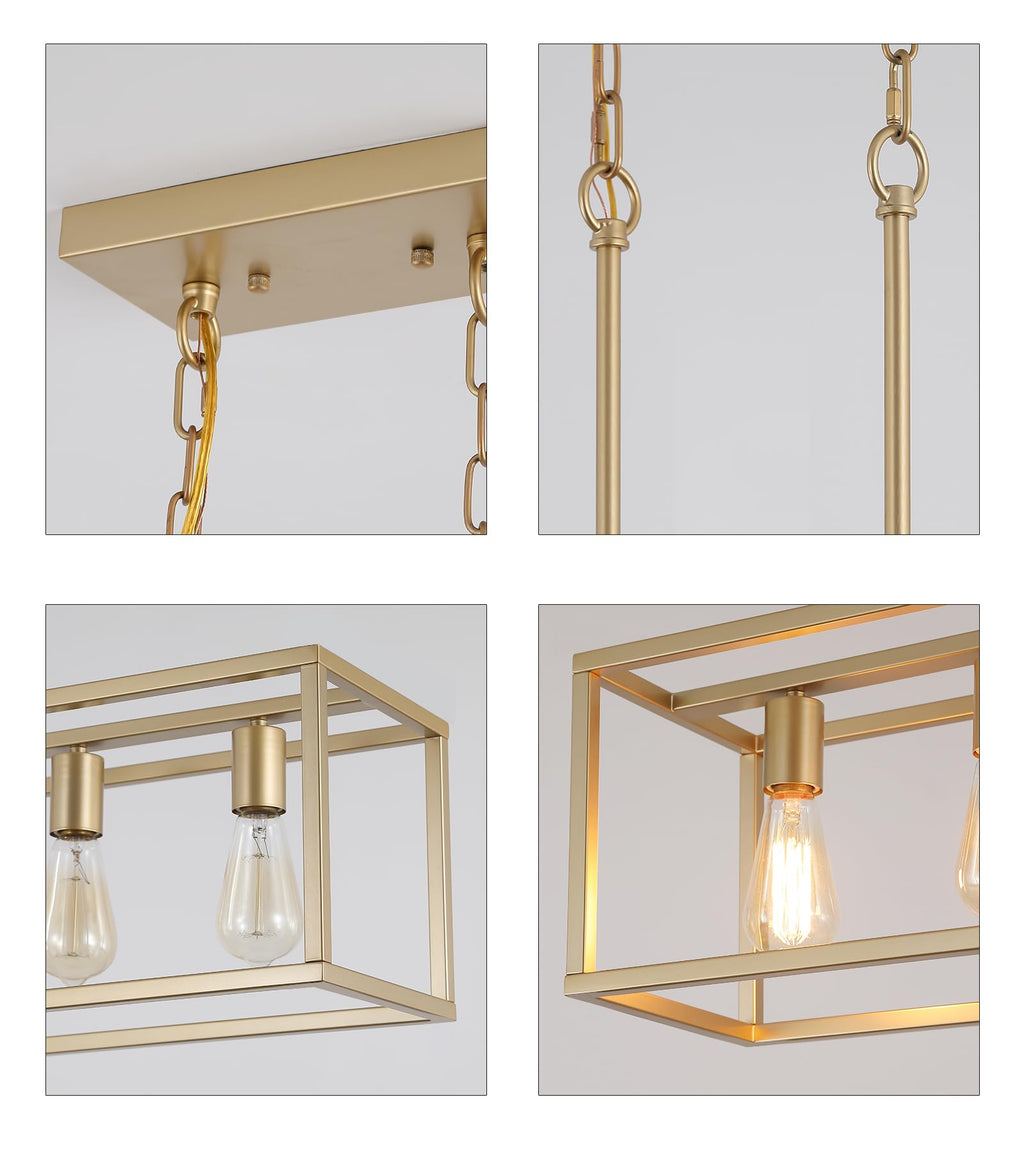 Gold Rectangle Kitchen Island Lights Rectangular Modern Industrial Chandelier 5 Lights Linear Vintage Cage Light
